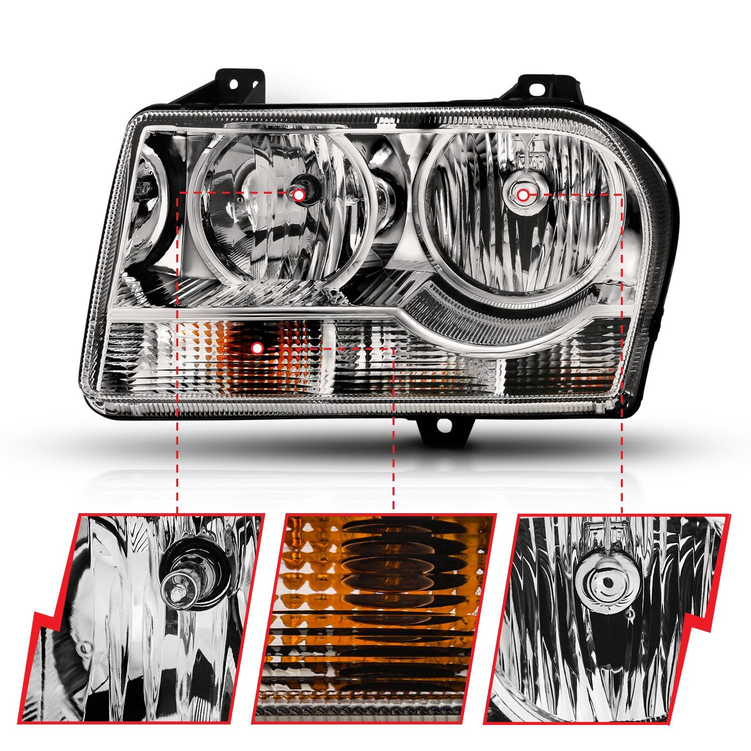 2005-2010 Chrysler 300 Anzo Crystal Headlight Chrome Amber
