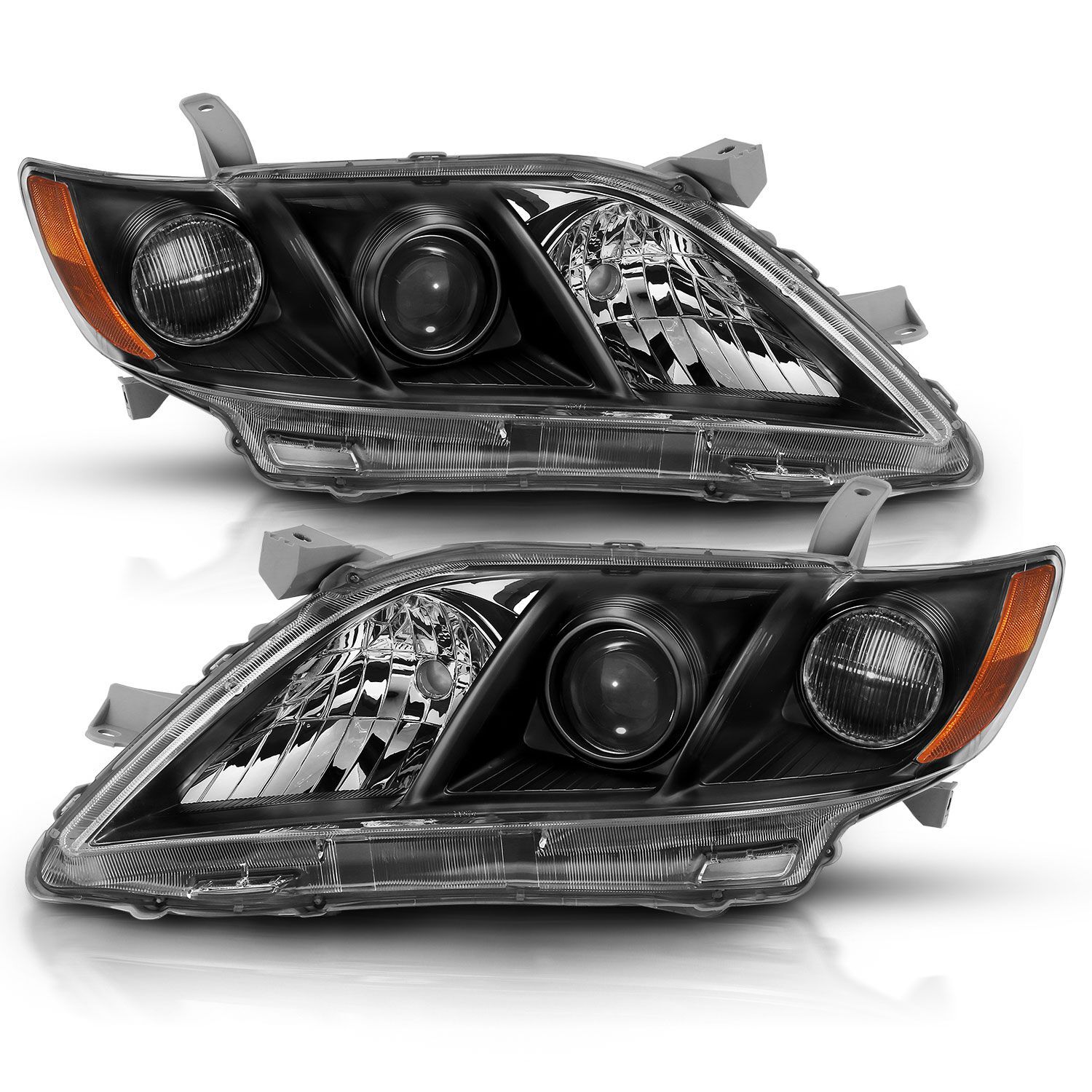 2007-2009 Toyota Camry Anzo Projector Headlight Black Amber - 121539