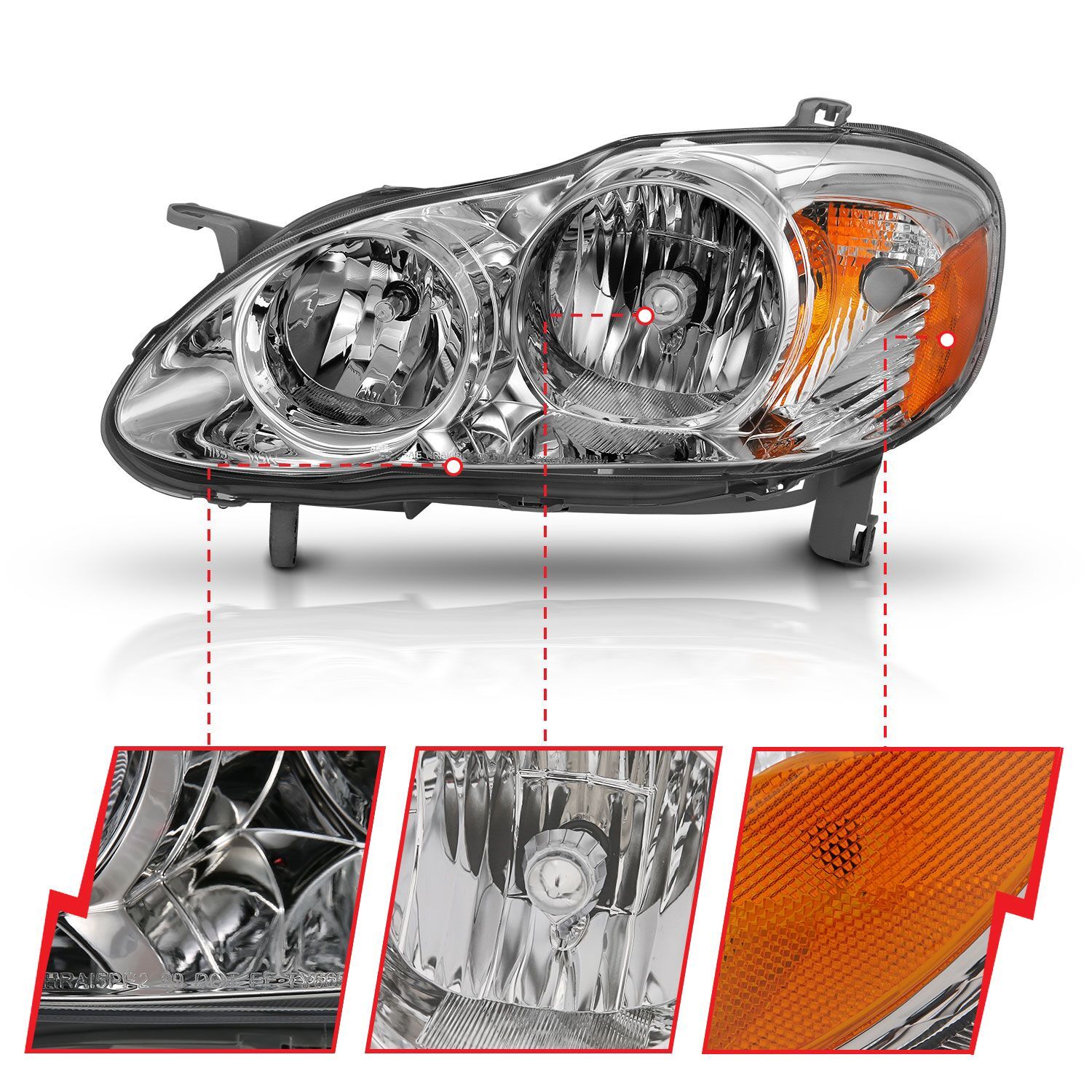 2005-2008 Toyota Corolla Anzo Crystal Headlight Chrome Amber