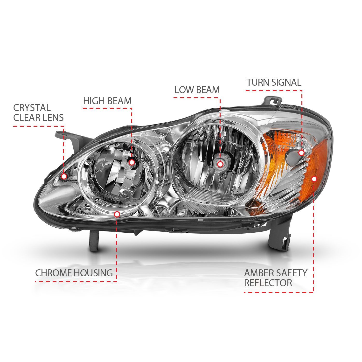 2005-2008 Toyota Corolla Anzo Crystal Headlight Chrome Amber