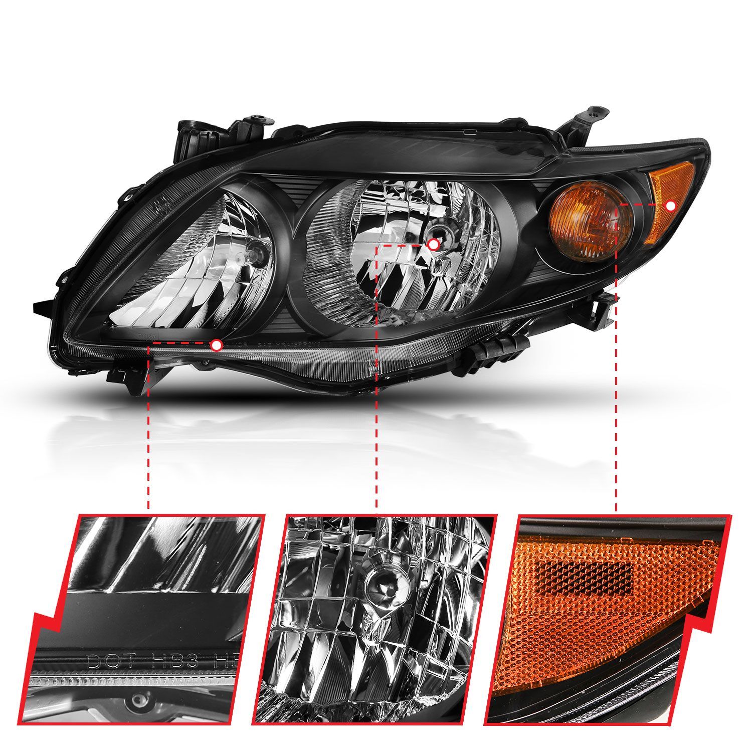 2009-2010 Toyota Corolla Anzo Crystal Headlight Black Amber