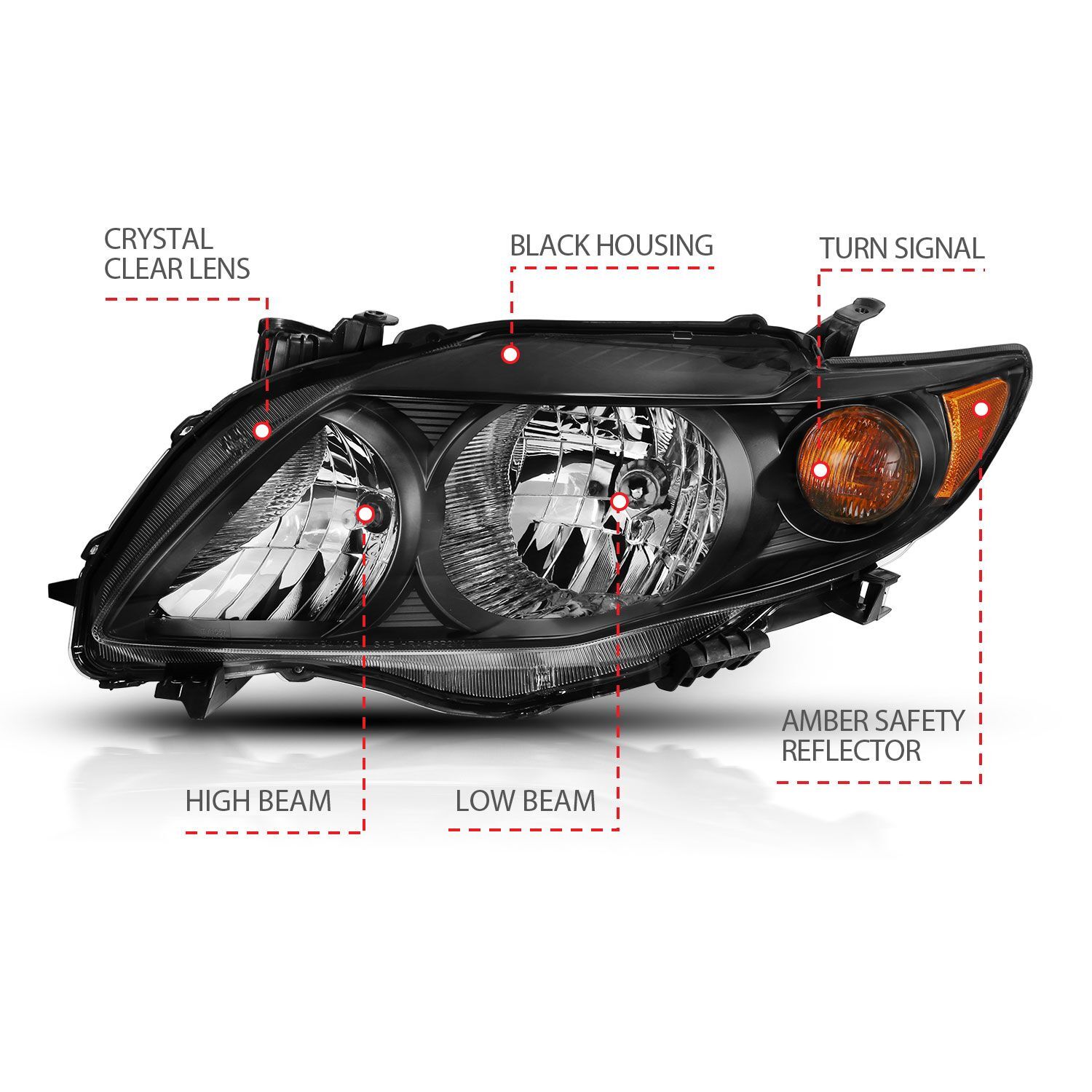 2009-2010 Toyota Corolla Anzo Crystal Headlight Black Amber