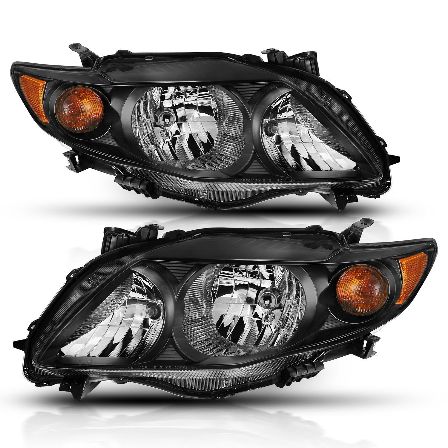 2009-2010 Toyota Corolla Anzo Crystal Headlight Black Amber - 121541