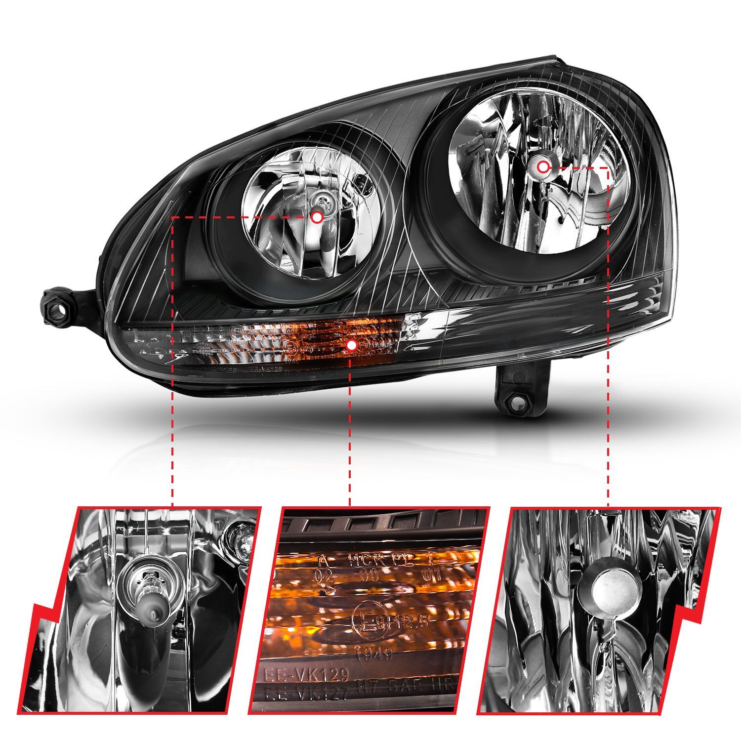 2005-2010 Volkswagen GTI/Jetta/Rabbit Anzo Crystal Headlight Black (Halogen Only)