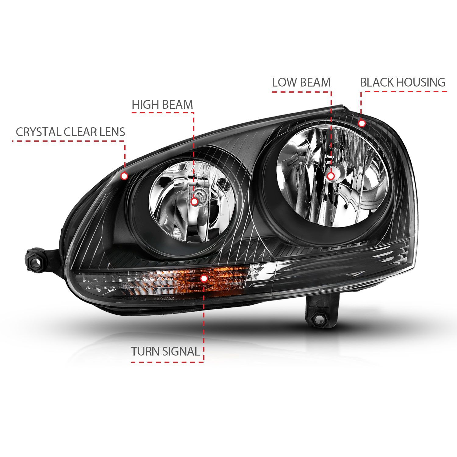 2005-2010 Volkswagen GTI/Jetta/Rabbit Anzo Crystal Headlight Black (Halogen Only)
