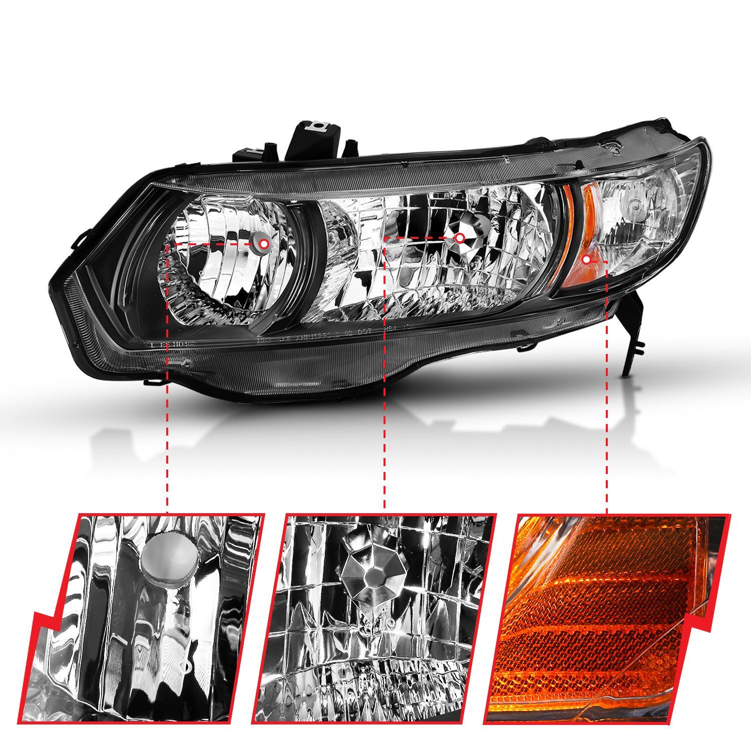 2006-2009 Honda Civic 2DR Anzo Crystal Headlight Black Amber