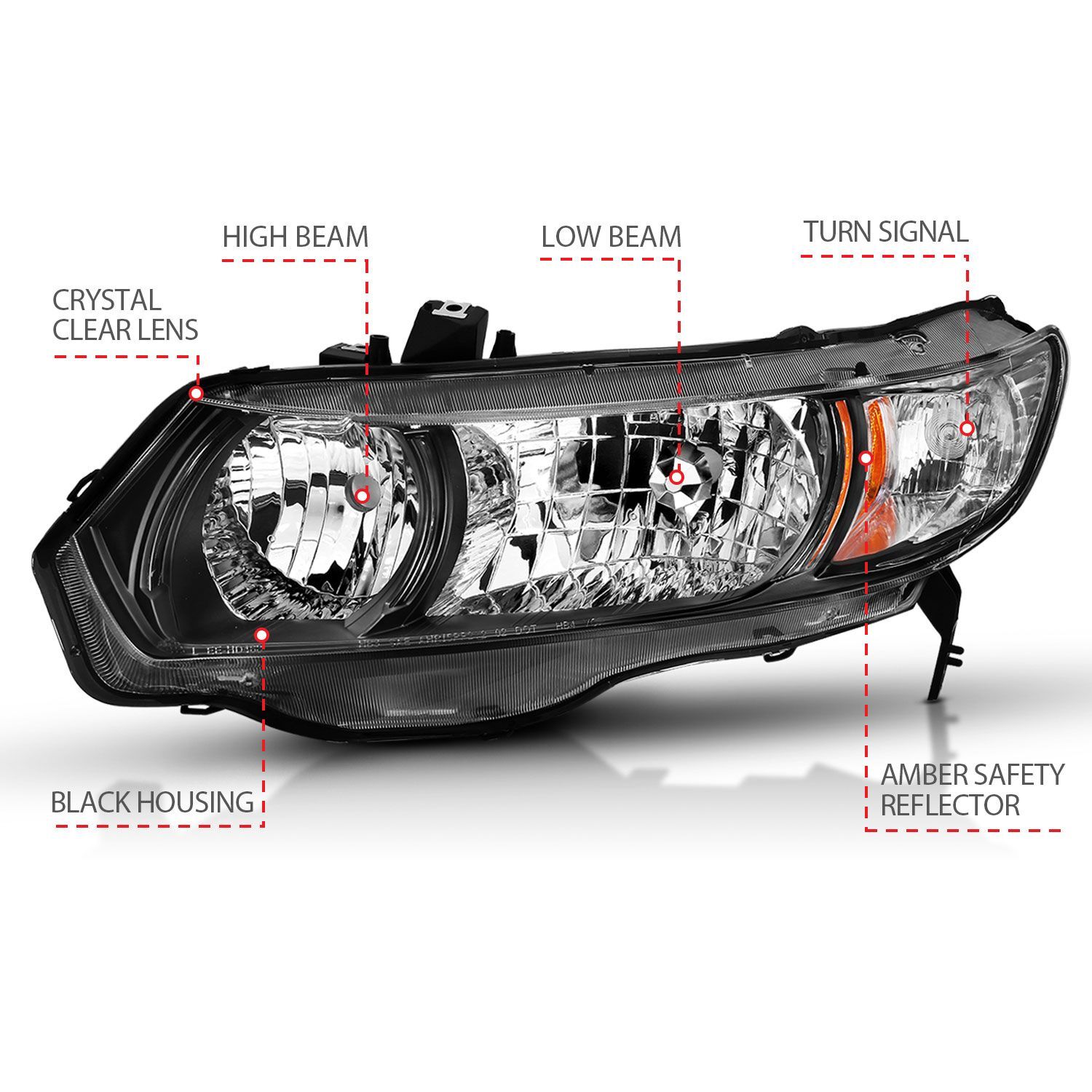 2006-2009 Honda Civic 2DR Anzo Crystal Headlight Black Amber