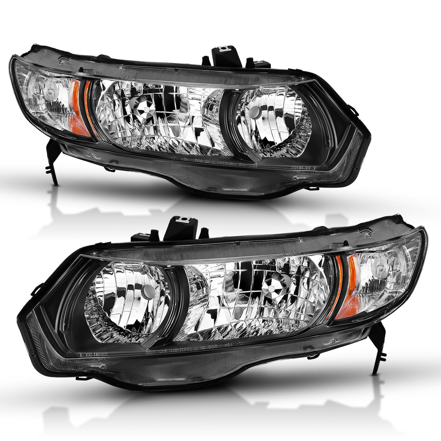 2006-2009 Honda Civic 2DR Anzo Crystal Headlight Black Amber - 121546