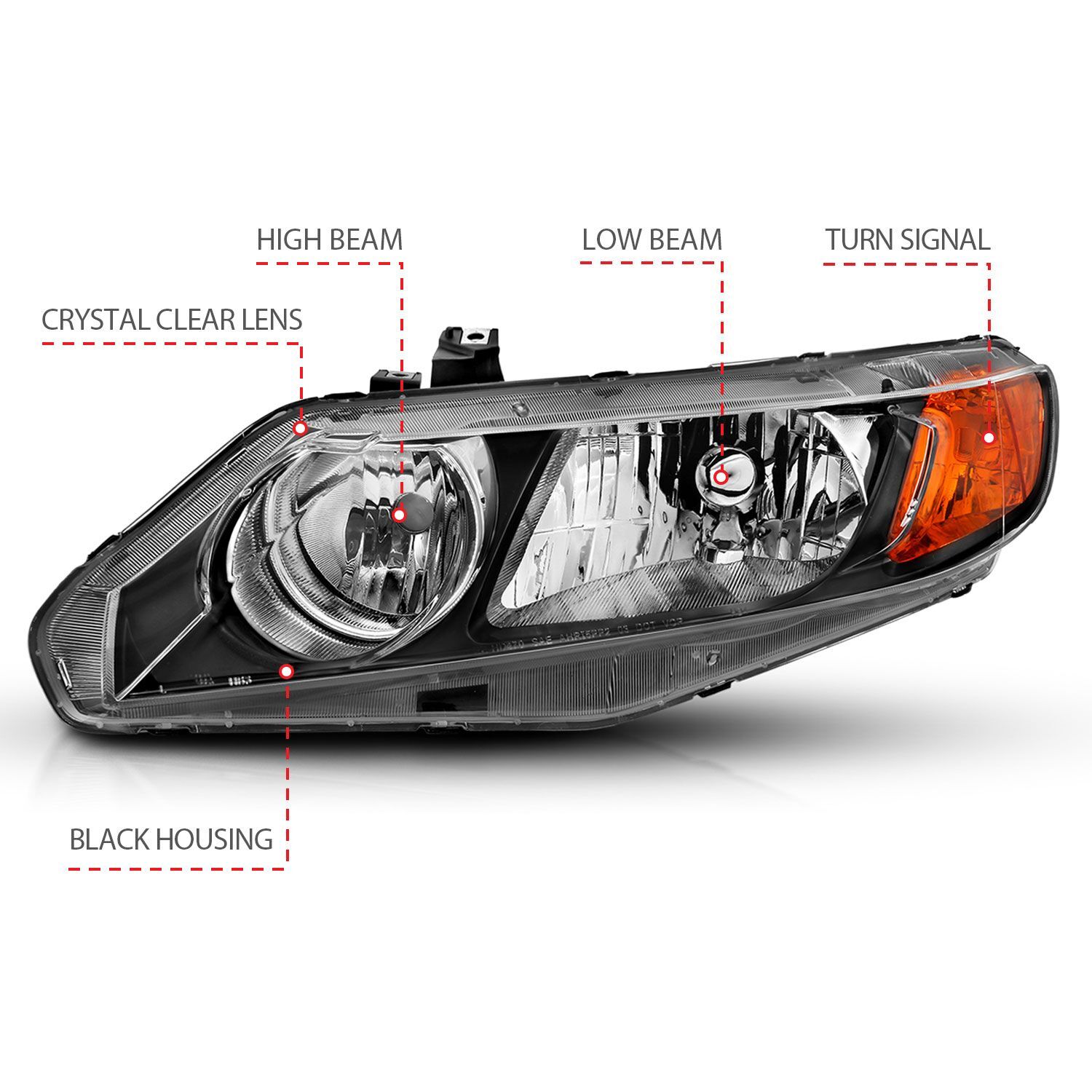 2006-2011 Honda Civic 4DR Anzo Crystal Headlight Black Amber