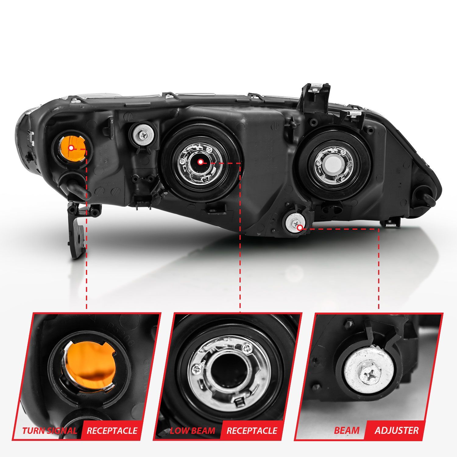 2006-2011 Honda Civic 4DR Anzo Crystal Headlight Black Amber