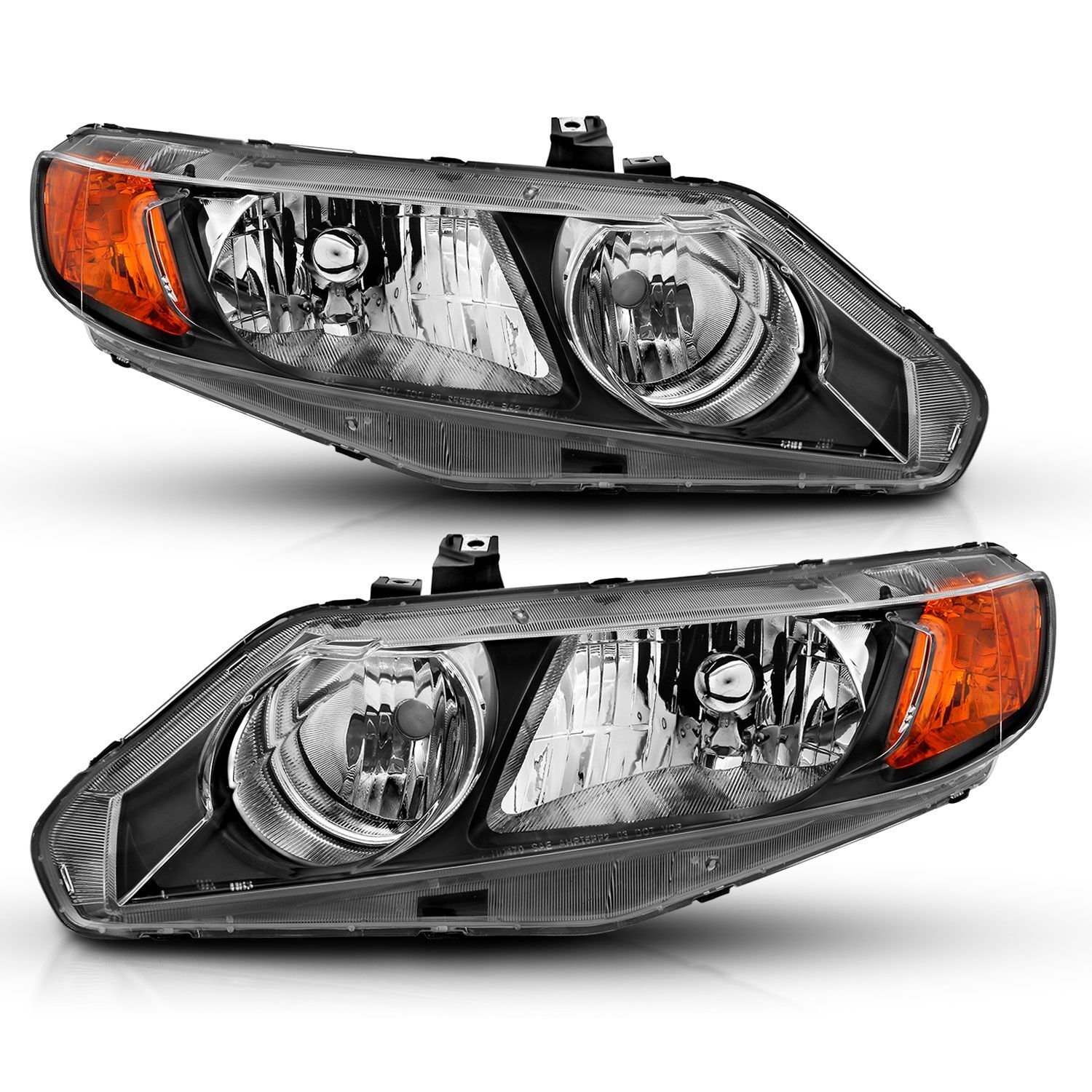 2006-2011 Honda Civic 4DR Anzo Crystal Headlight Black Amber - 121547