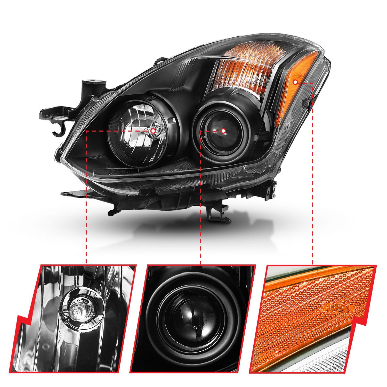 2010-2013 Nissan Altima 2DR Anzo Projector Headlight Black (Halogen Type)