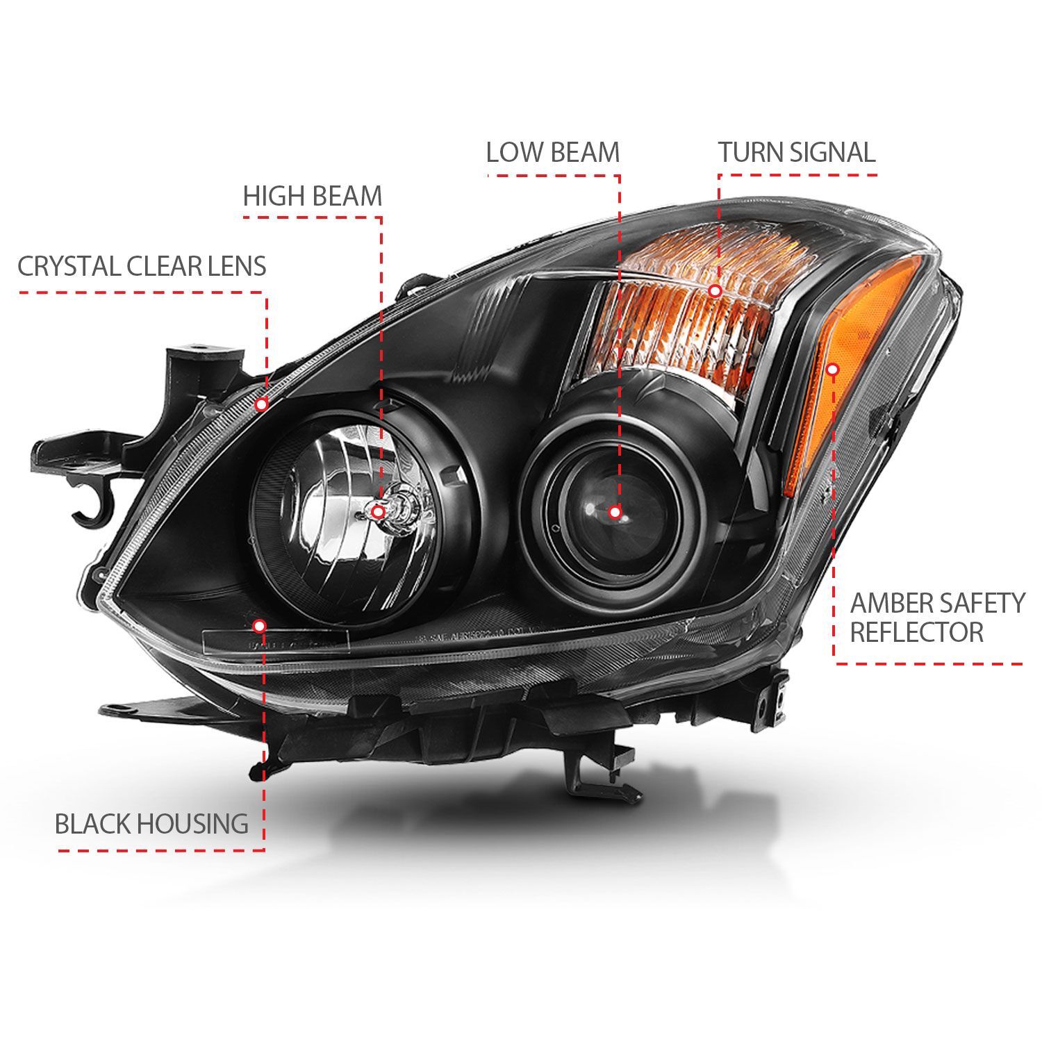 2010-2013 Nissan Altima 2DR Anzo Projector Headlight Black (Halogen Type)