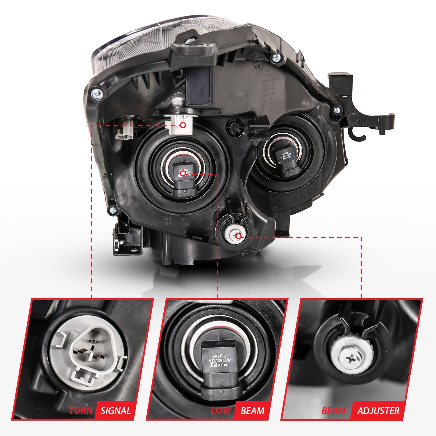 2010-2013 Nissan Altima 2DR Anzo Projector Headlight Black (Halogen Type)