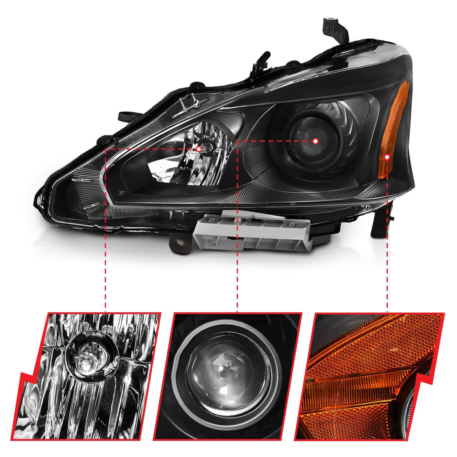 2013-2015 Nissan Altima 4DR Anzo Projector Headlight Black Amber