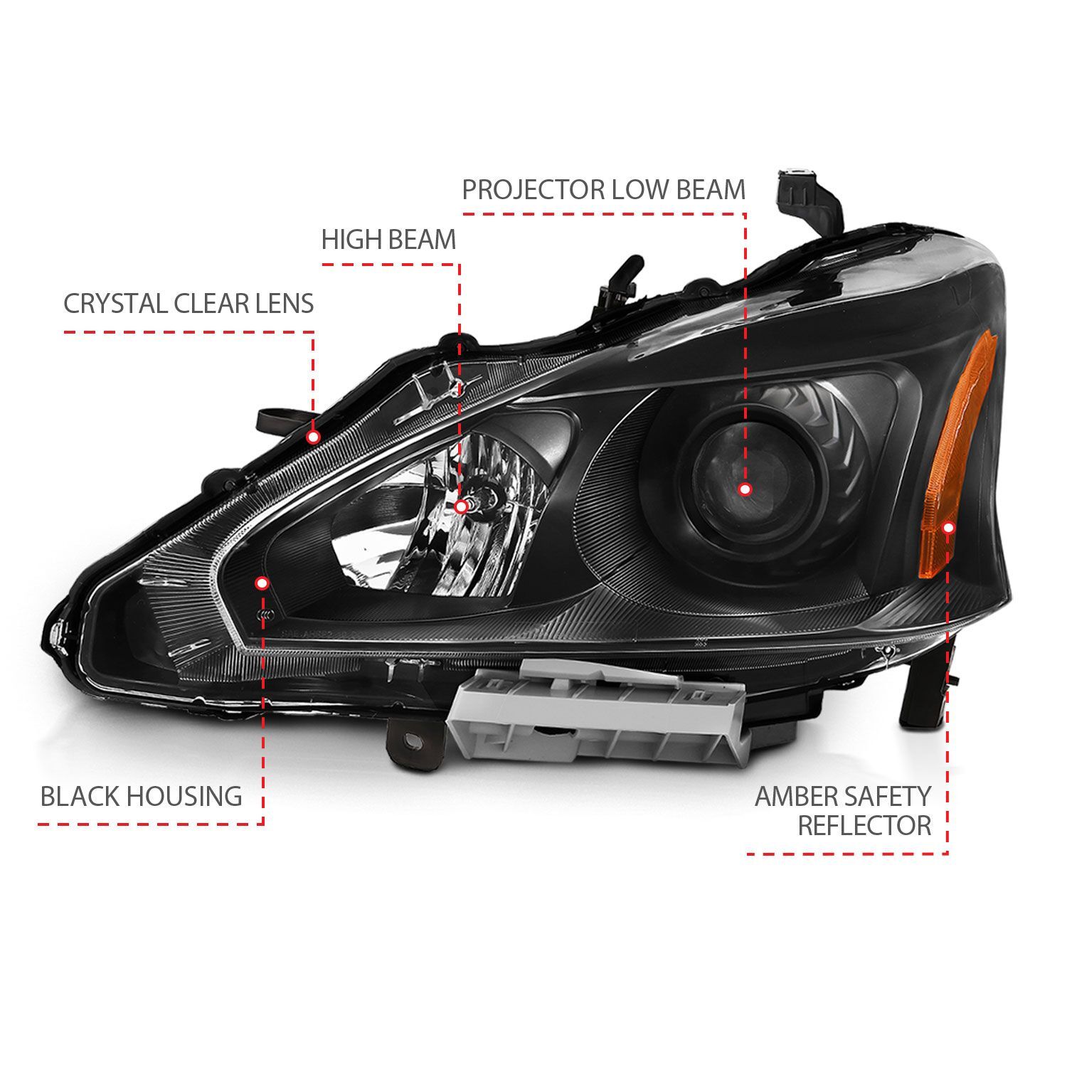 2013-2015 Nissan Altima 4DR Anzo Projector Headlight Black Amber