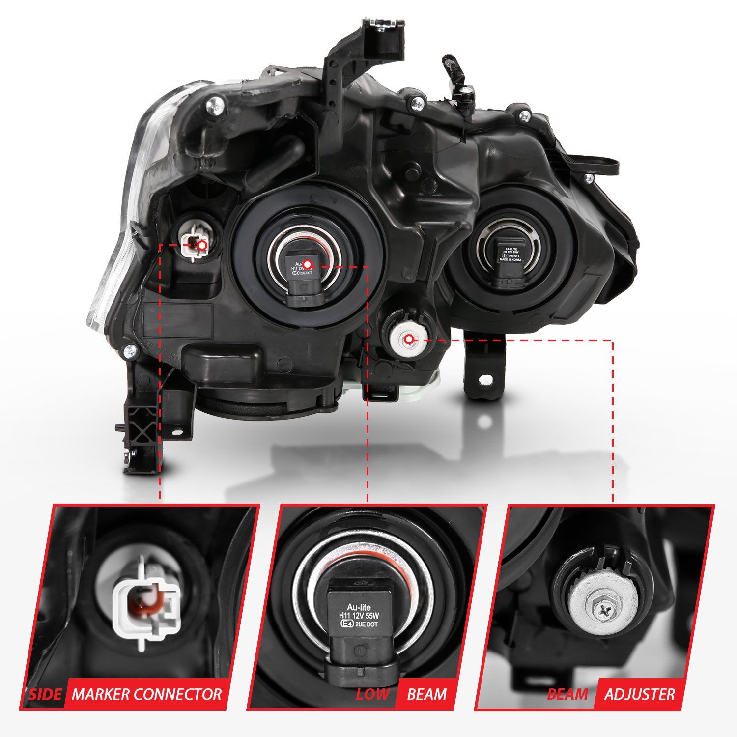 2013-2015 Nissan Altima 4DR Anzo Projector Headlight Black Amber