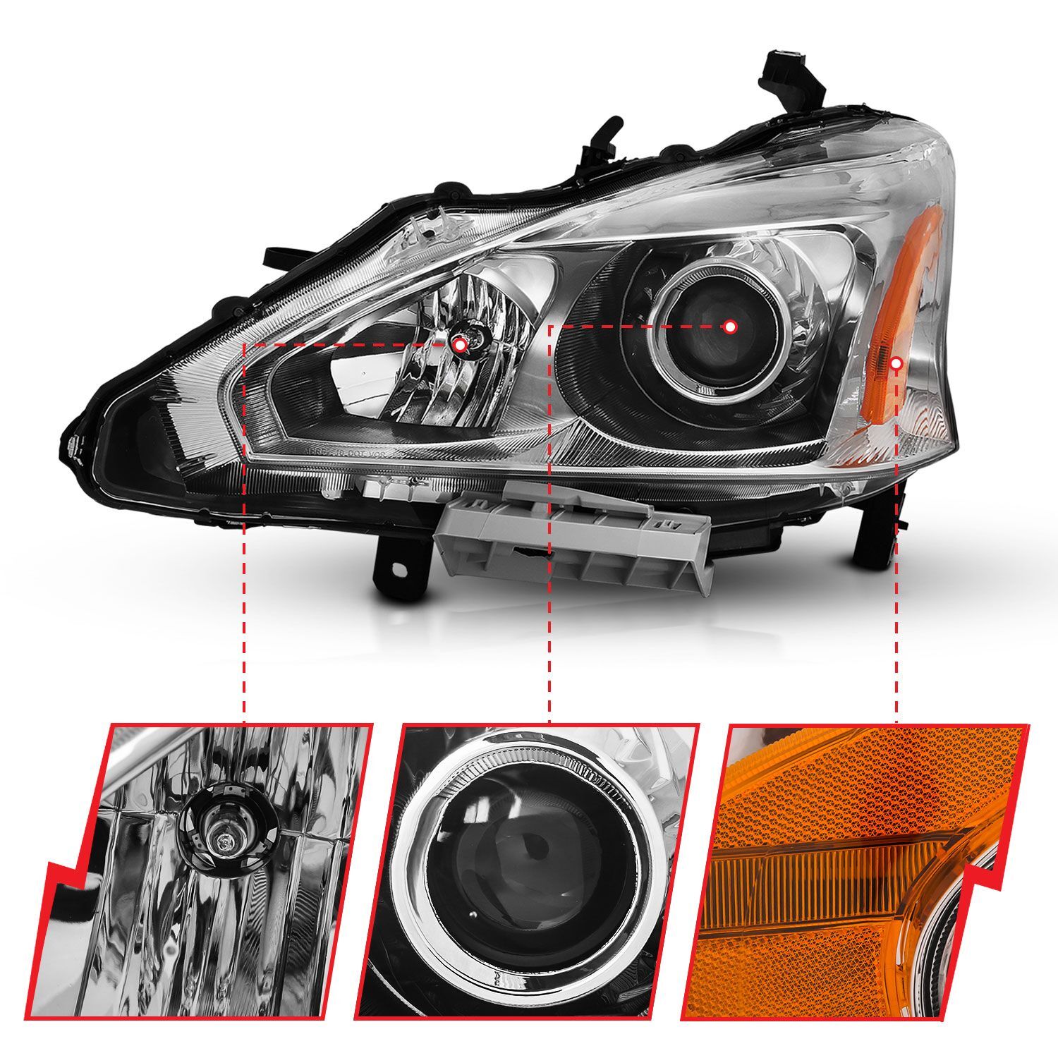2013-2015 Nissan Altima 4DR Anzo Projector Headlight Chrome Amber