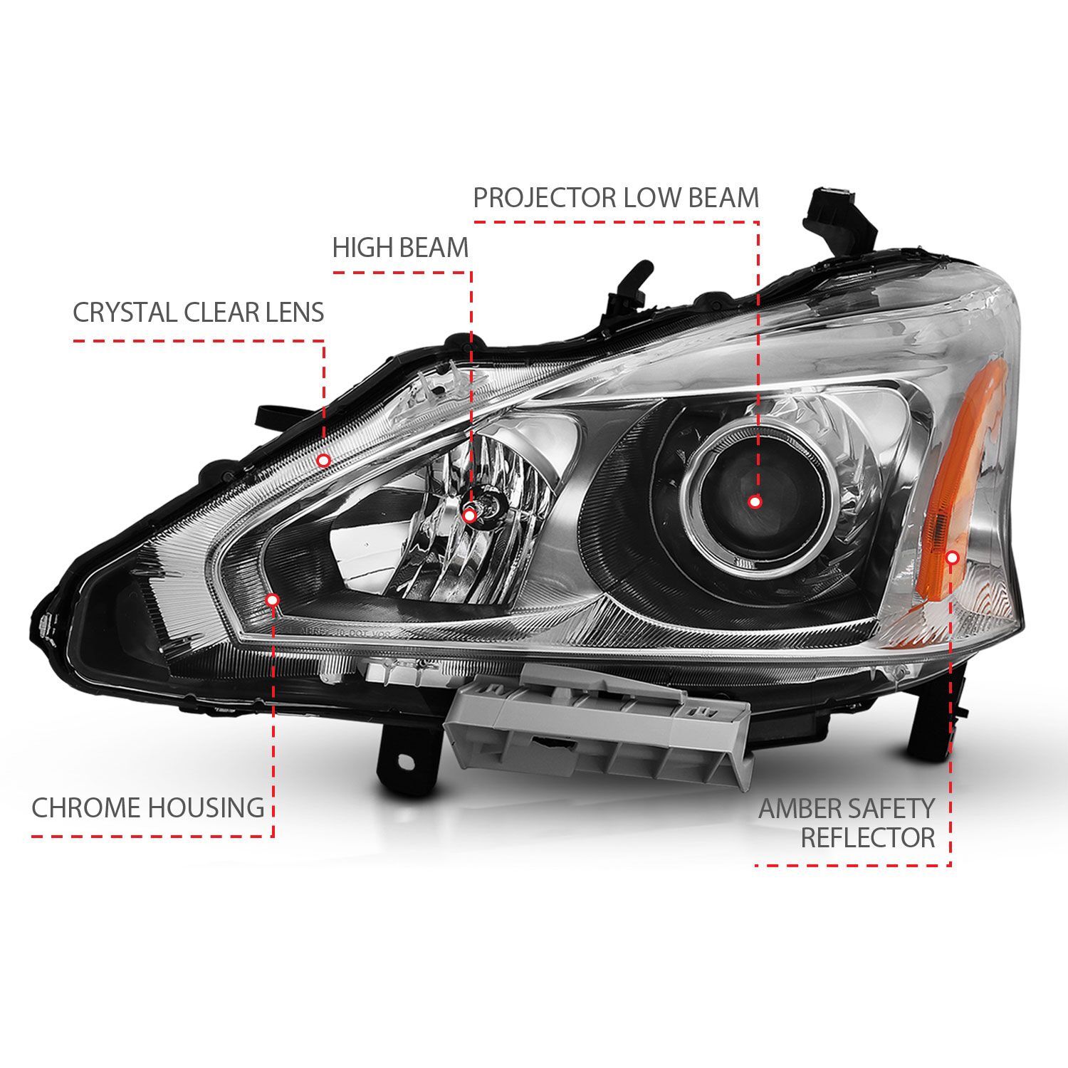 2013-2015 Nissan Altima 4DR Anzo Projector Headlight Chrome Amber