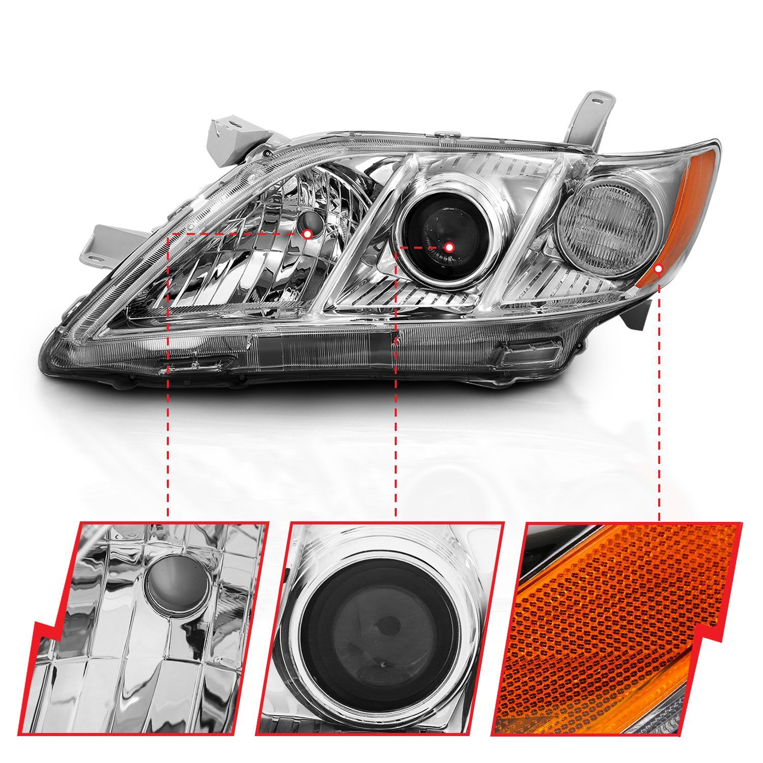 2007-2009 Toyota Camry Anzo Projector Headlight Chrome Amber