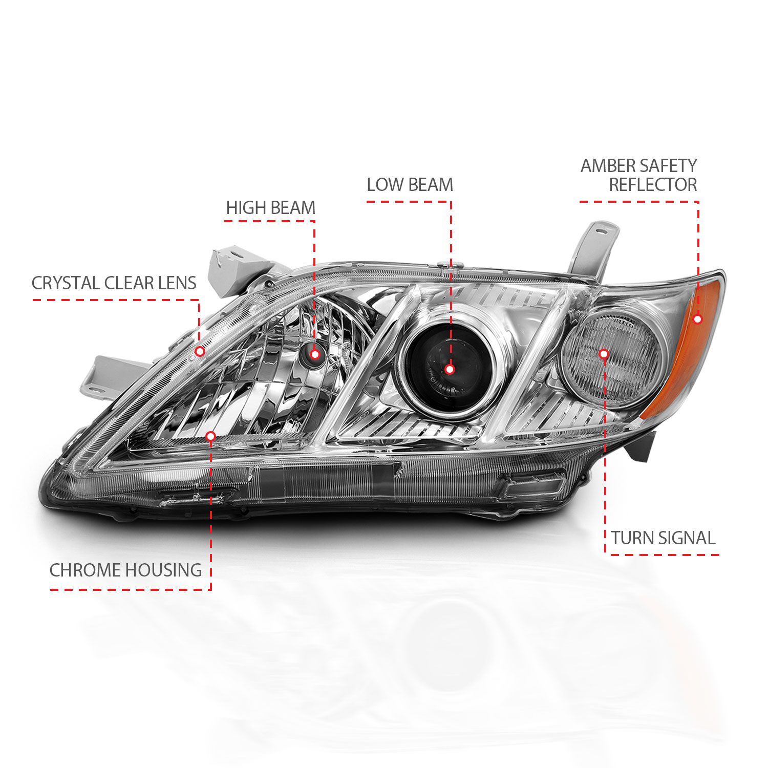 2007-2009 Toyota Camry Anzo Projector Headlight Chrome Amber