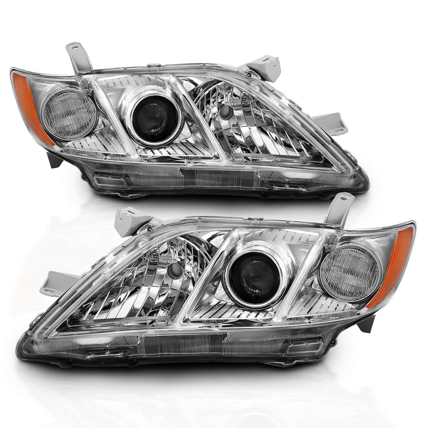 2007-2009 Toyota Camry Anzo Projector Headlight Chrome Amber - 121551