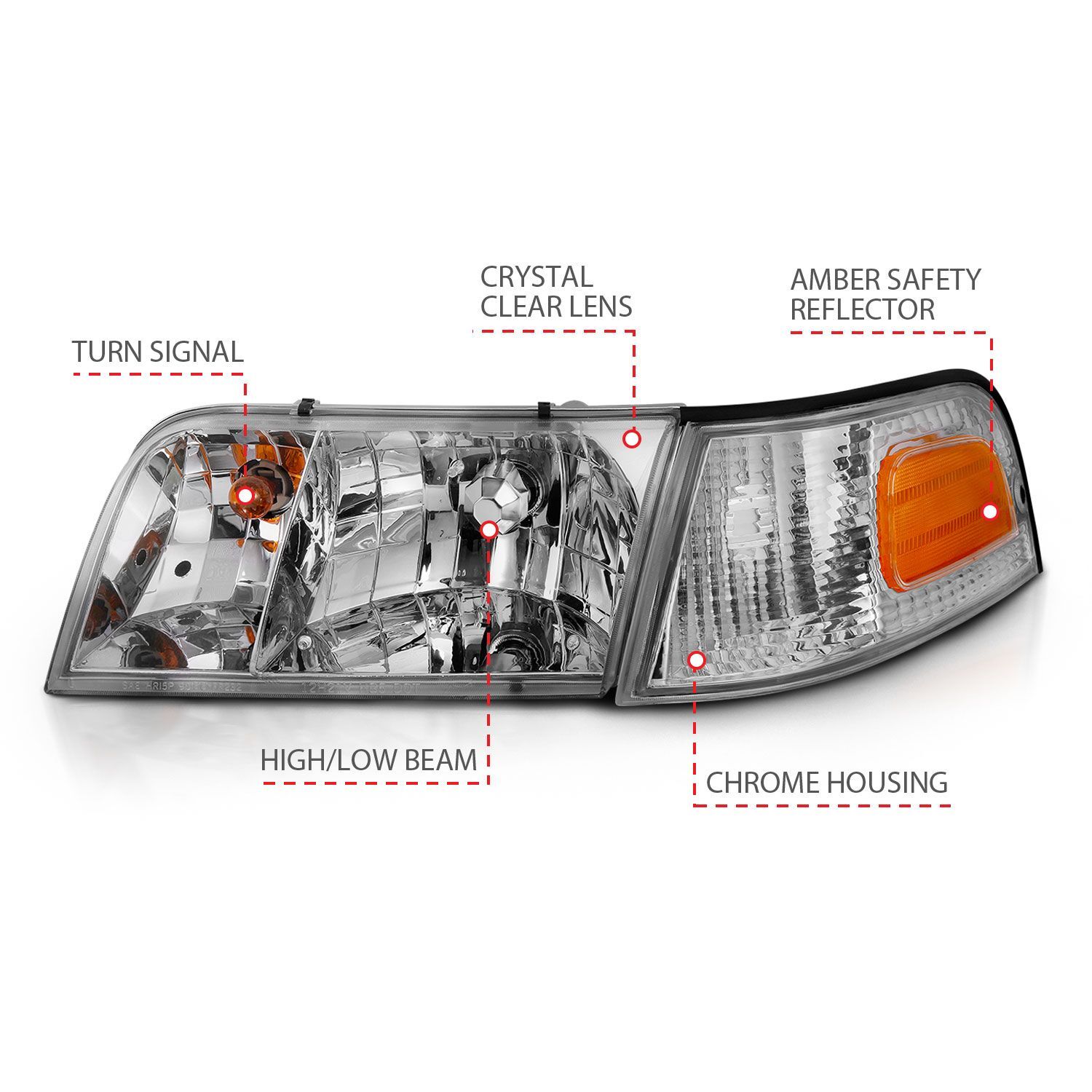 1998-2011 Ford Crown Victoria Anzo Crystal Headlight Chrome With Bumper Light (Oe)