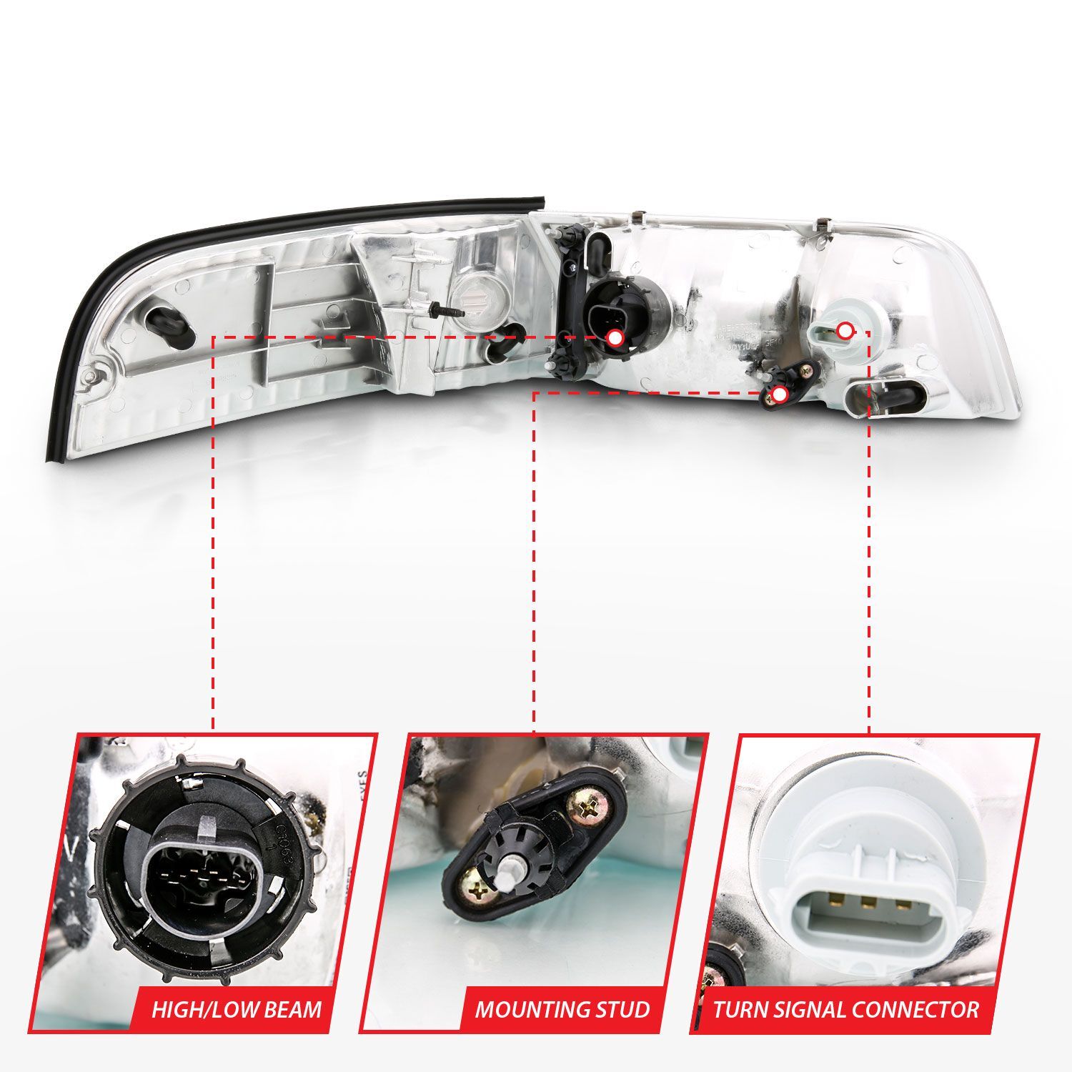 1998-2011 Ford Crown Victoria Anzo Crystal Headlight Chrome With Bumper Light (Oe)