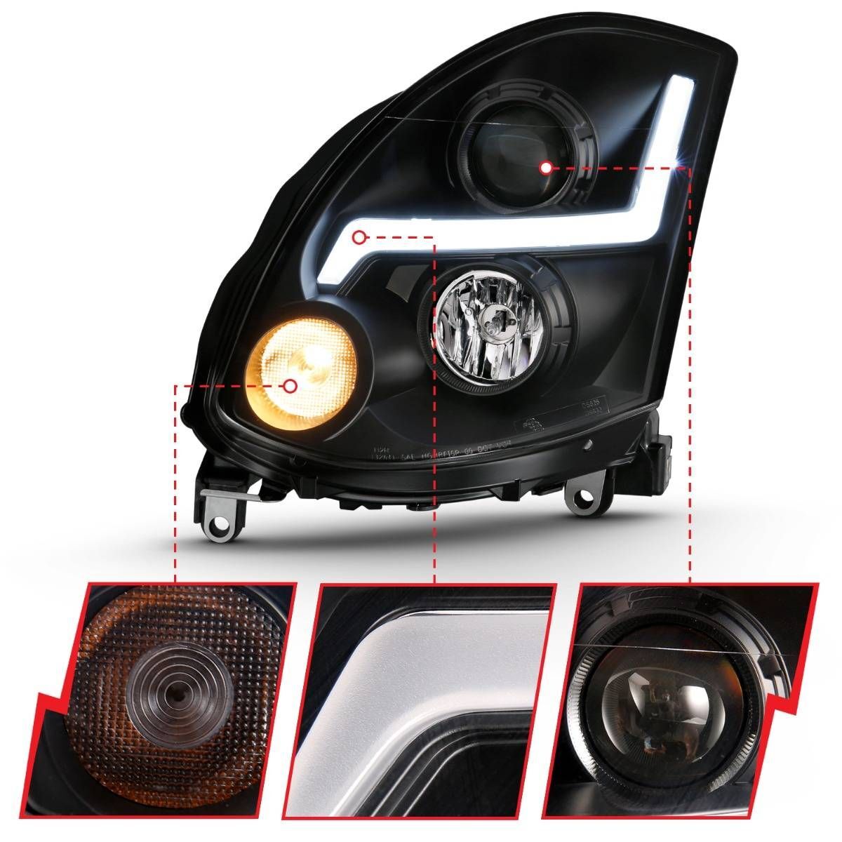 2003-2007 Infiniti G35 2DR Anzo Projector Headlight Plank Style Black (Hid Compatible)
