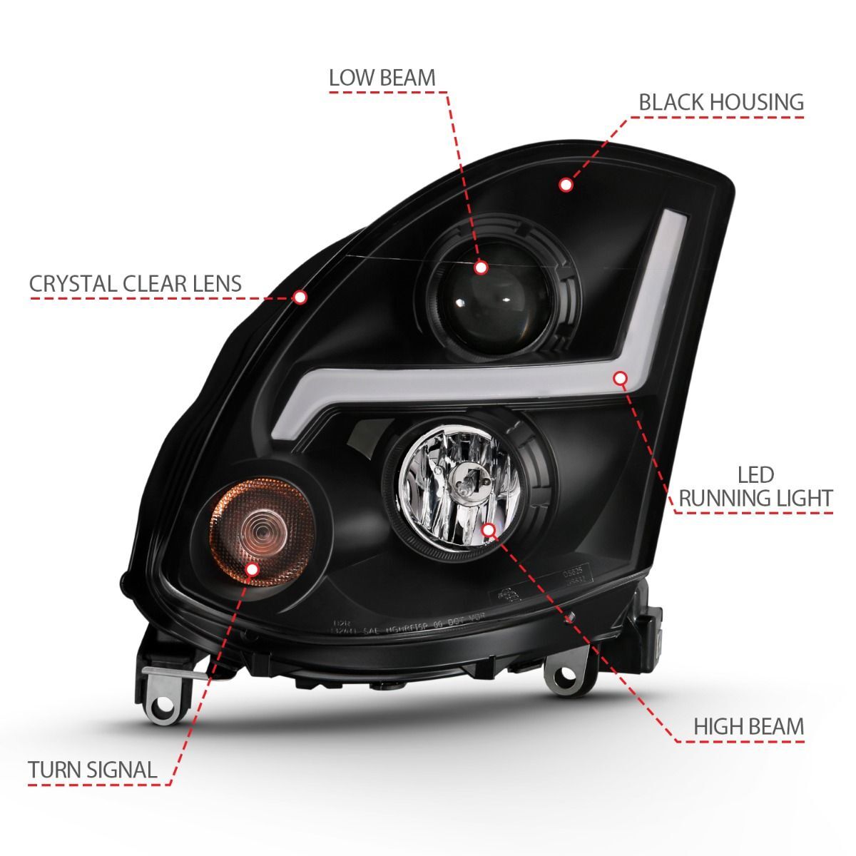 2003-2007 Infiniti G35 2DR Anzo Projector Headlight Plank Style Black (Hid Compatible)