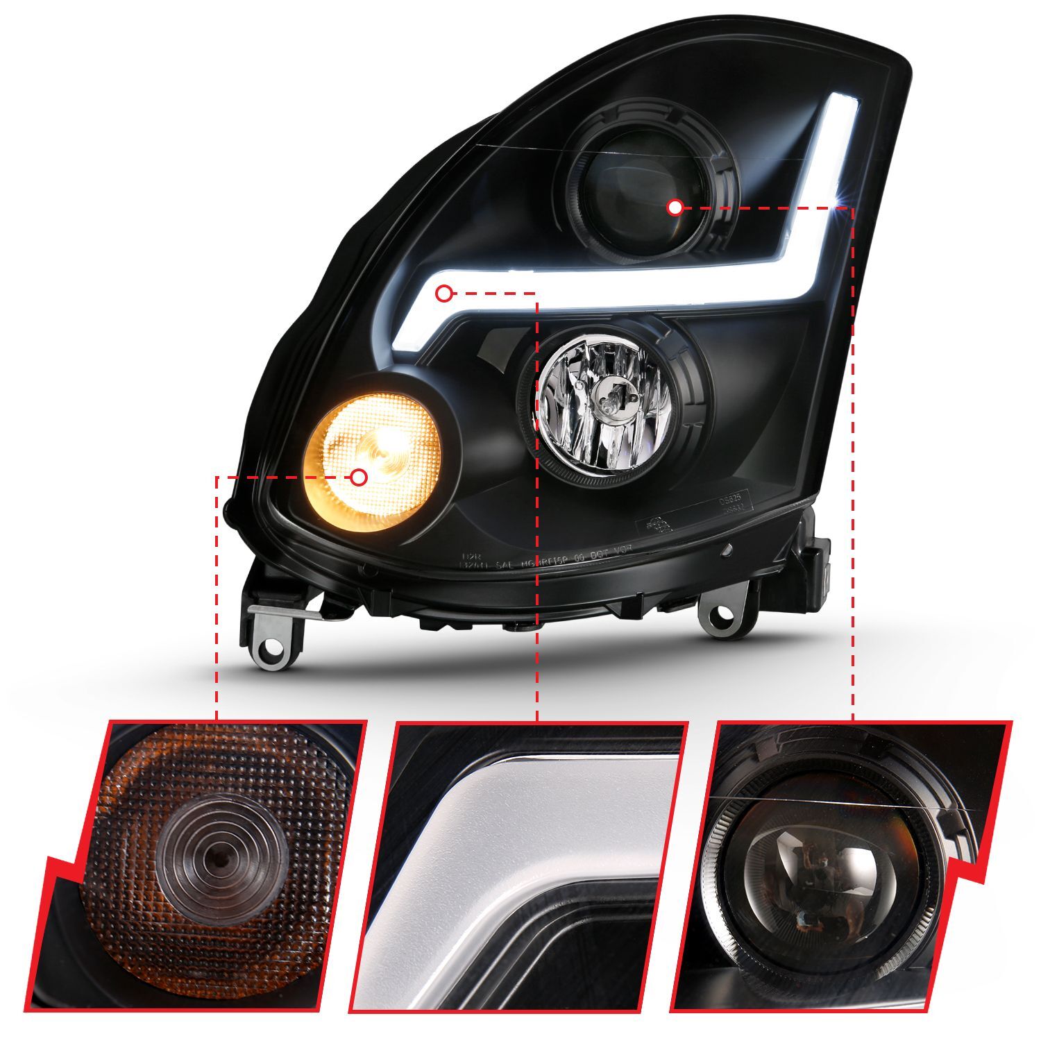 2003-2007 Infiniti G35 2DR Anzo Projector Headlight Plank Style Black (Hid Compatible)