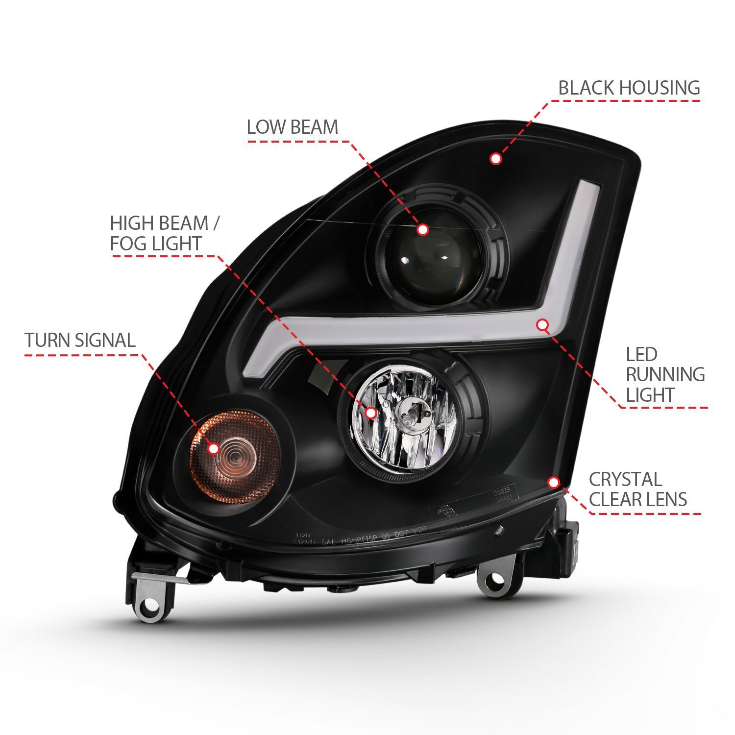 2003-2007 Infiniti G35 2DR Anzo Projector Headlight Plank Style Black (Hid Compatible)