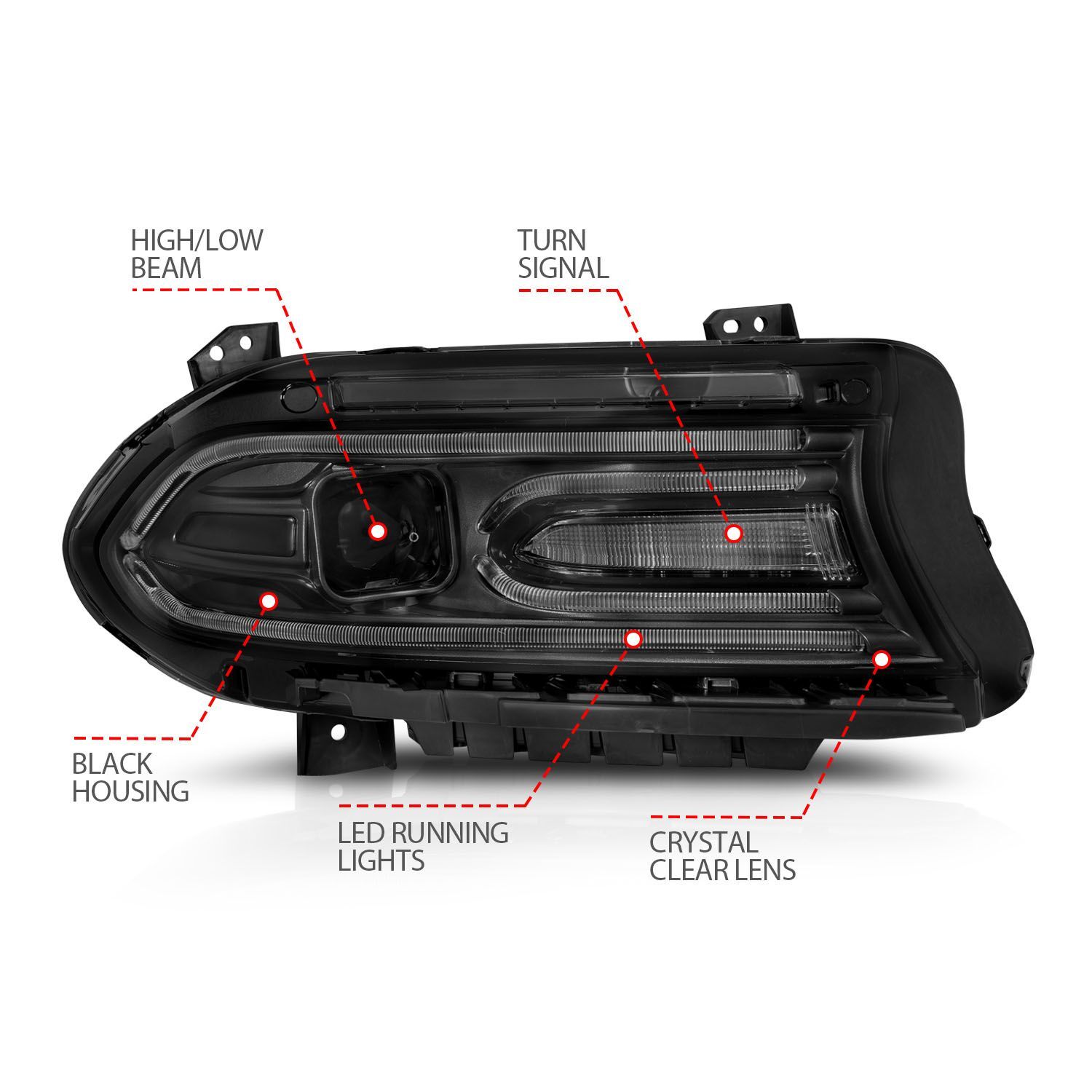 2015-2018 Dodge Charger Anzo Projector Headlights Plank Style Black