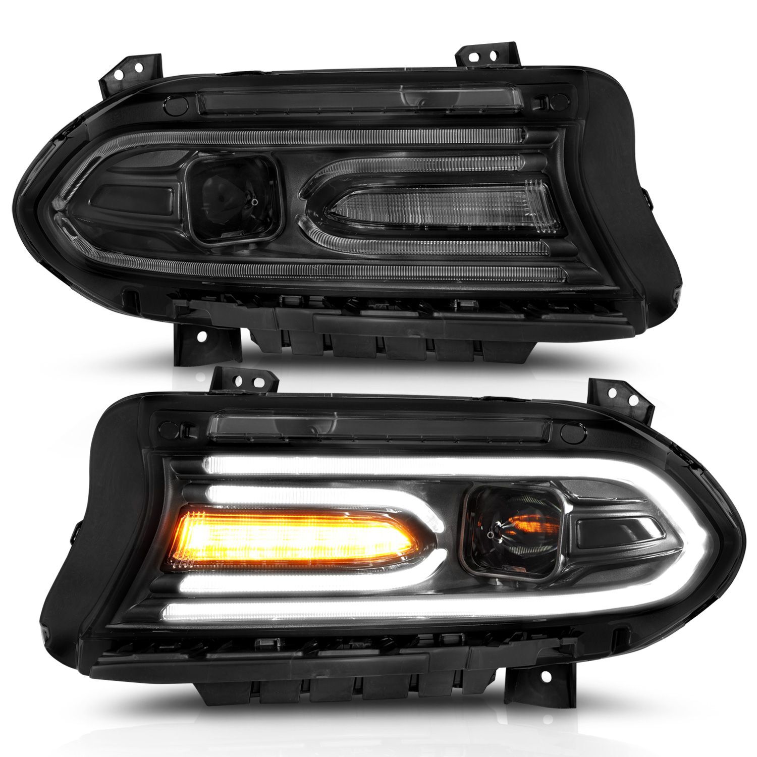2015-2018 Dodge Charger Anzo Projector Headlights Plank Style Black - 121559