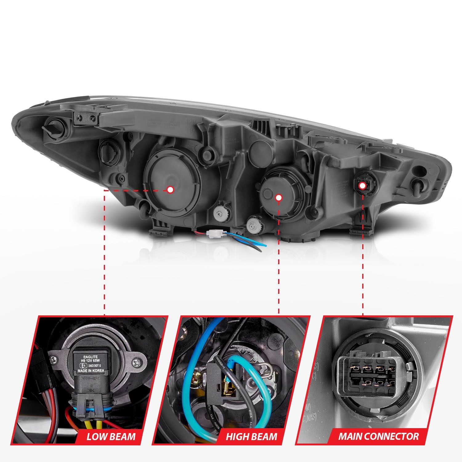 2014-2016 Kia Forte Anzo Projector Headlights W/ Light Bar Black Housing W/ DRL