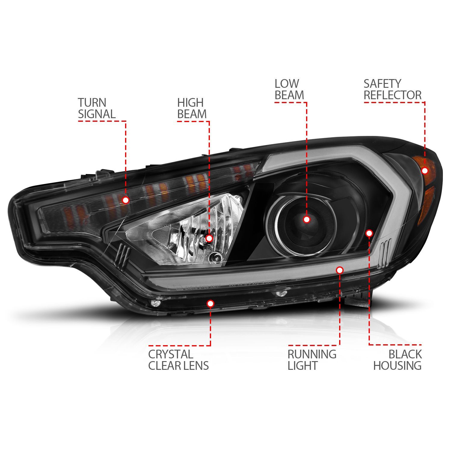 2014-2016 Kia Forte Anzo Projector Headlights W/ Light Bar Black Housing W/ DRL