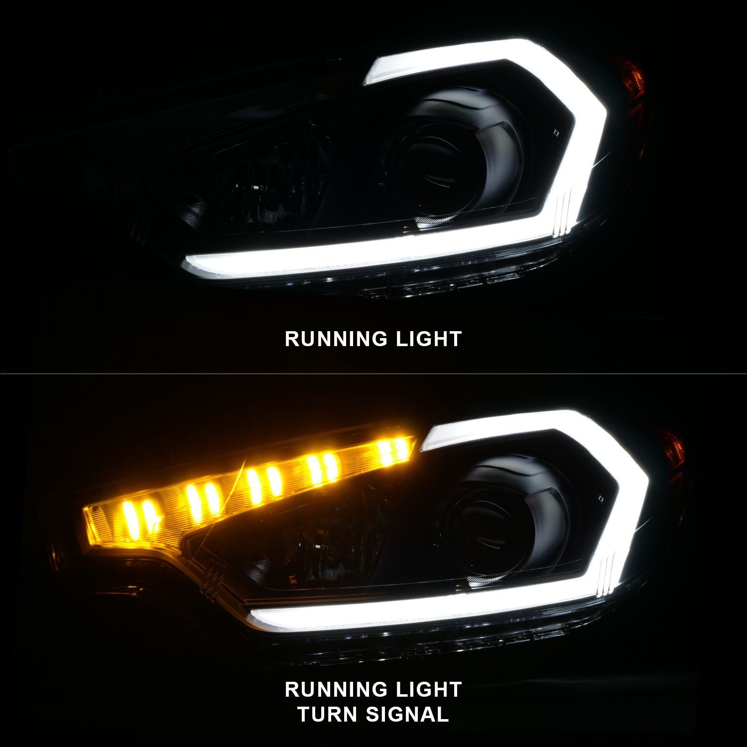 2014-2016 Kia Forte Anzo Projector Headlights W/ Light Bar Black Housing W/ DRL