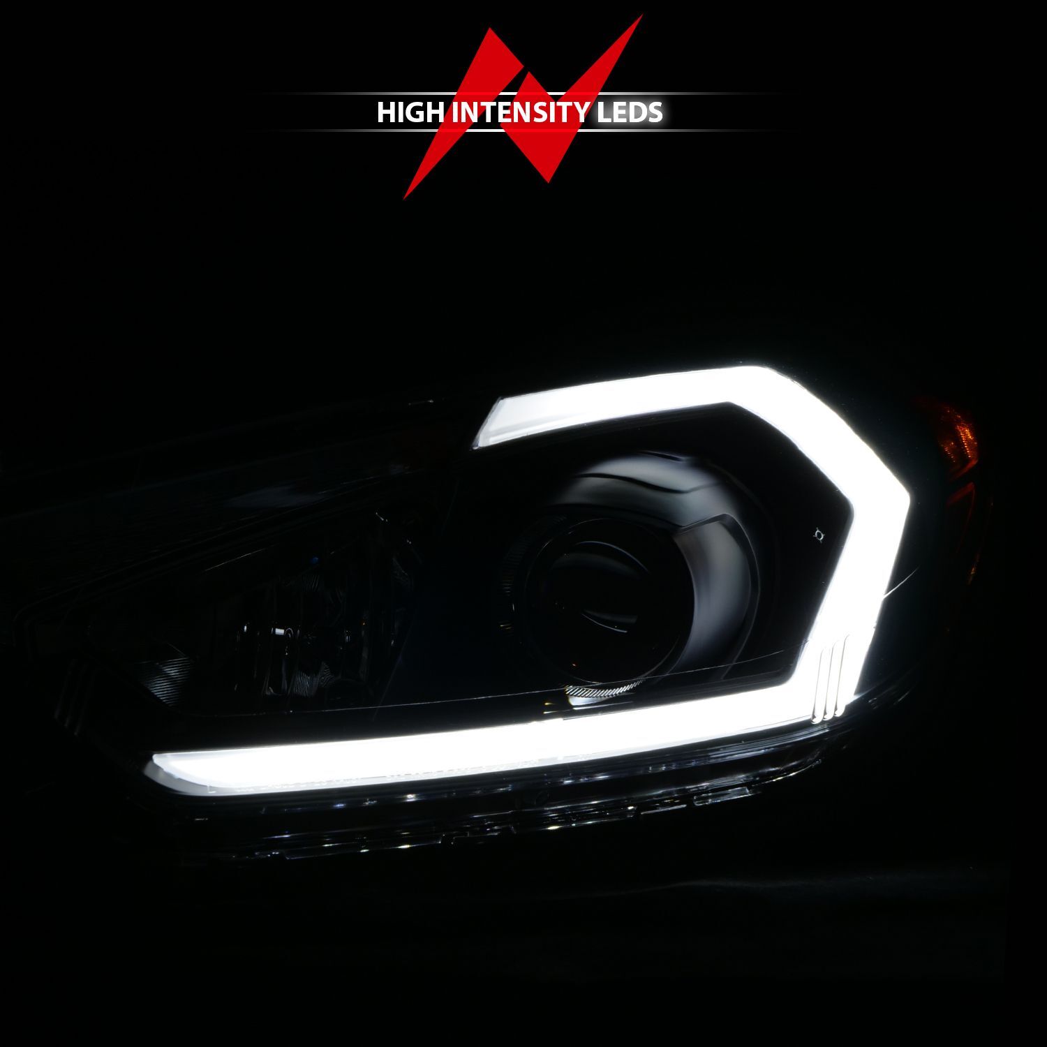 2014-2016 Kia Forte Anzo Projector Headlights W/ Light Bar Black Housing W/ DRL