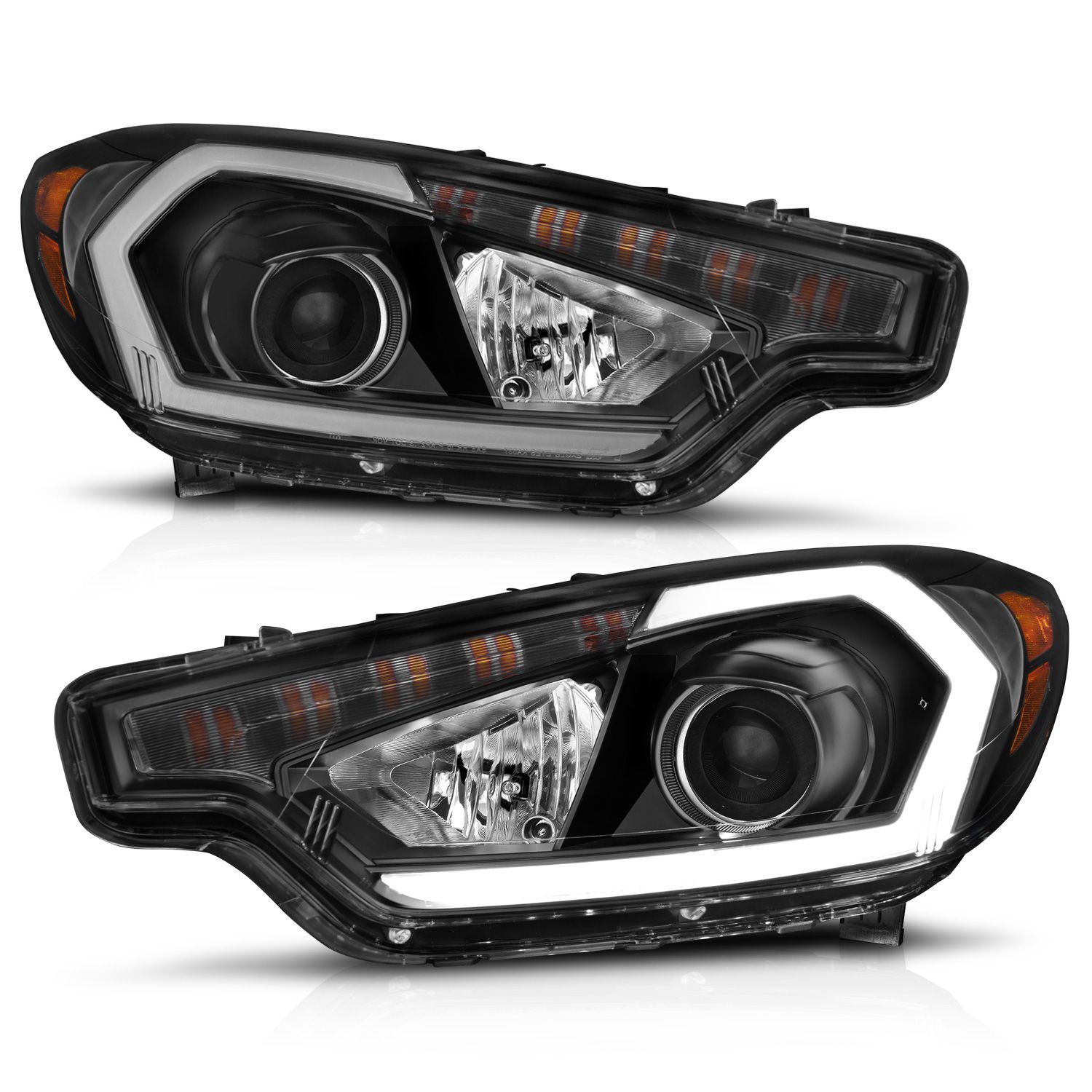 2014-2016 Kia Forte Anzo Projector Headlights W/ Light Bar Black Housing W/ DRL - 121562