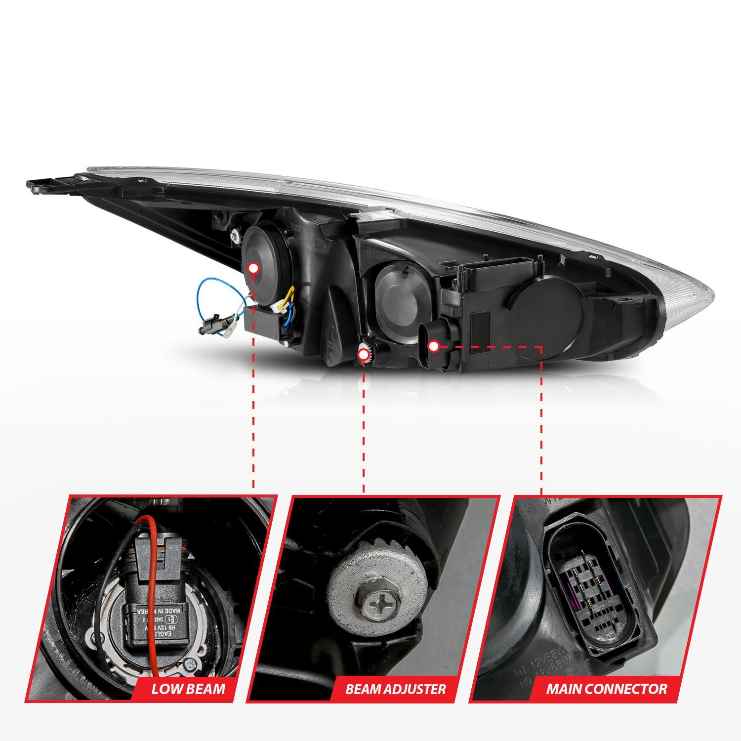 2015-2018 Ford Focus Anzo Projector Headlights W/ Light Bar Switchback Black Housing W/ DRL