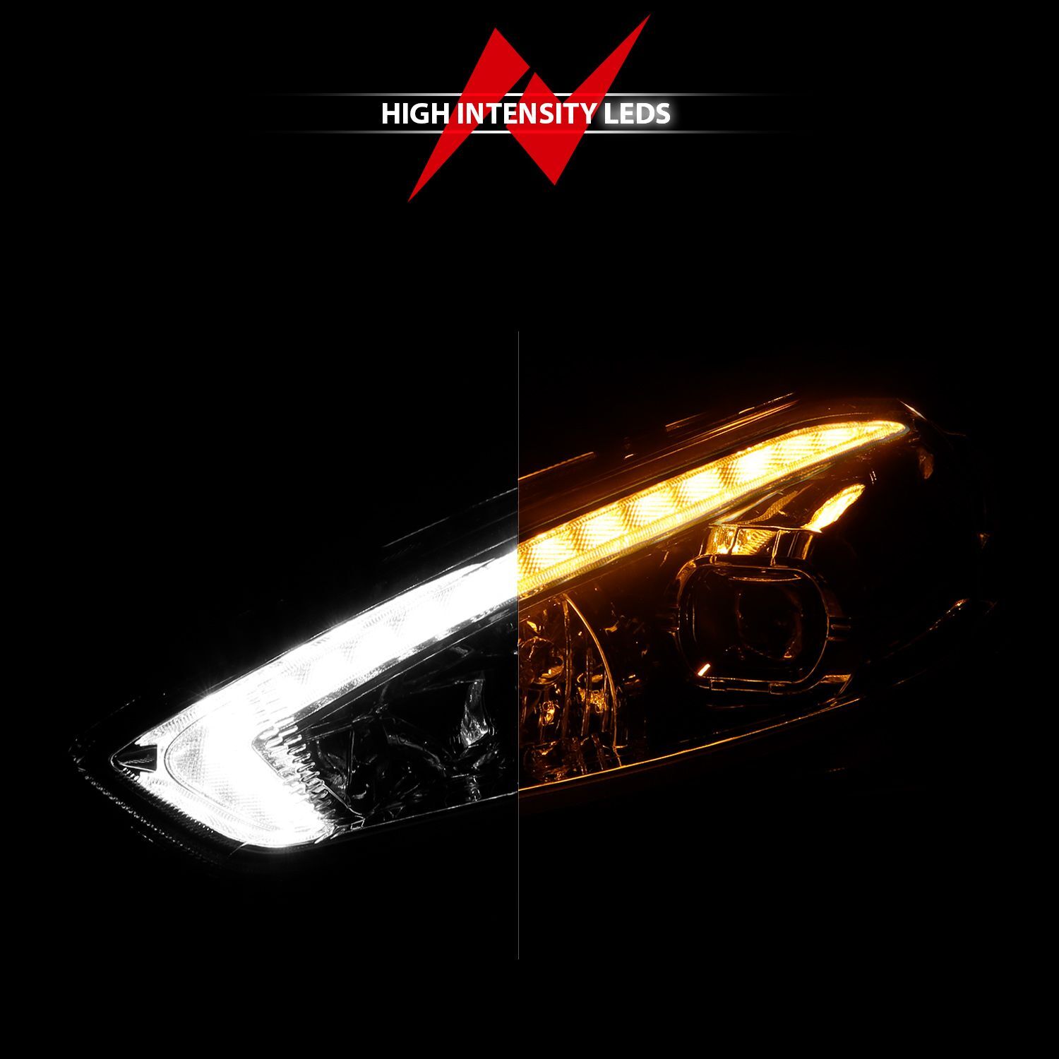 2015-2018 Ford Focus Anzo Projector Headlights W/ Light Bar Switchback Black Housing W/ DRL