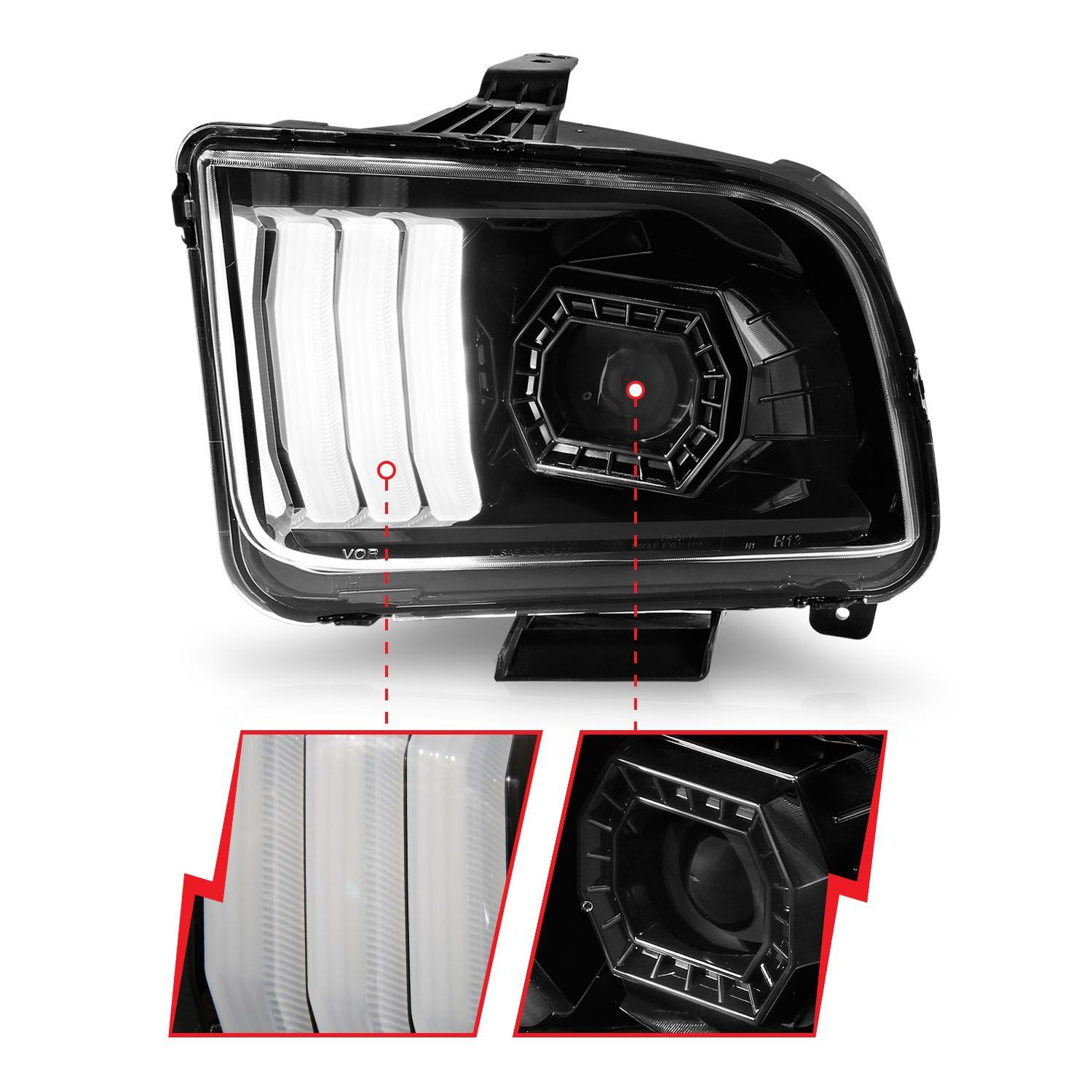 2005-2009 Ford Mustang Anzo Projector Headlights W/ Light Bar Black Housing