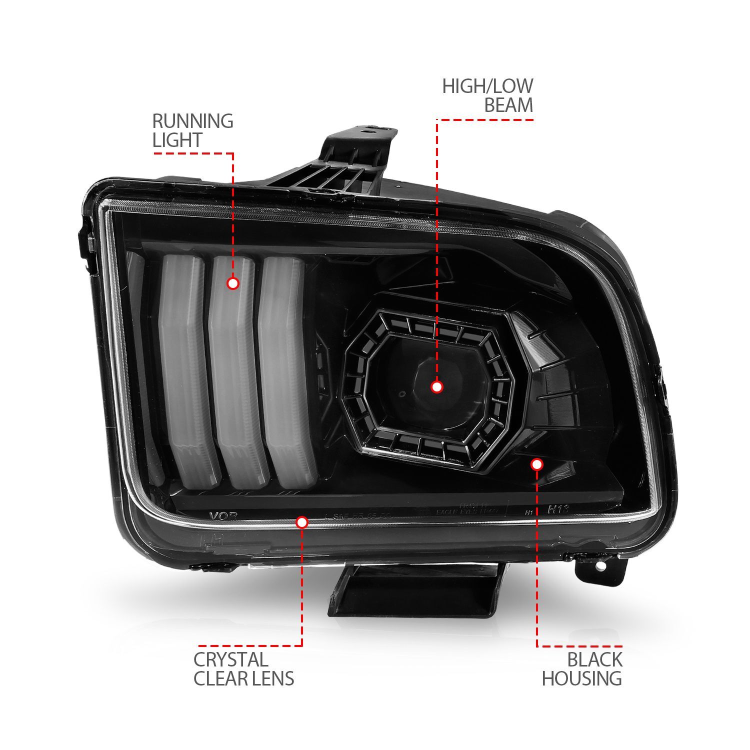 2005-2009 Ford Mustang Anzo Projector Headlights W/ Light Bar Black Housing