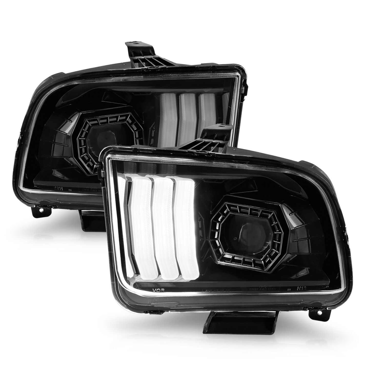 2005-2009 Ford Mustang Anzo Projector Headlights W/ Light Bar Black Housing - 121566