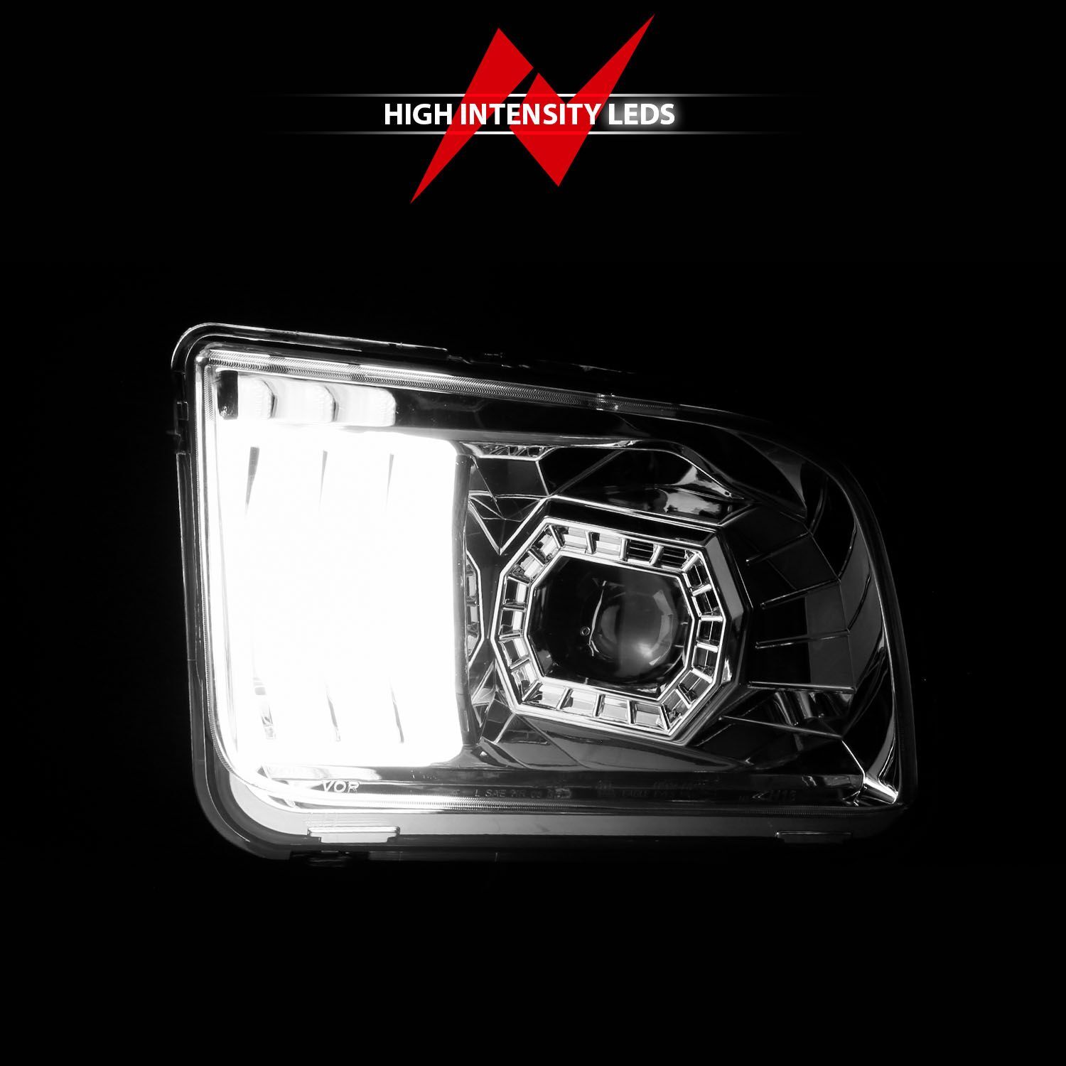 2005-2009 Ford Mustang Anzo Projector Headlights W/ Light Bar Chrome Housing