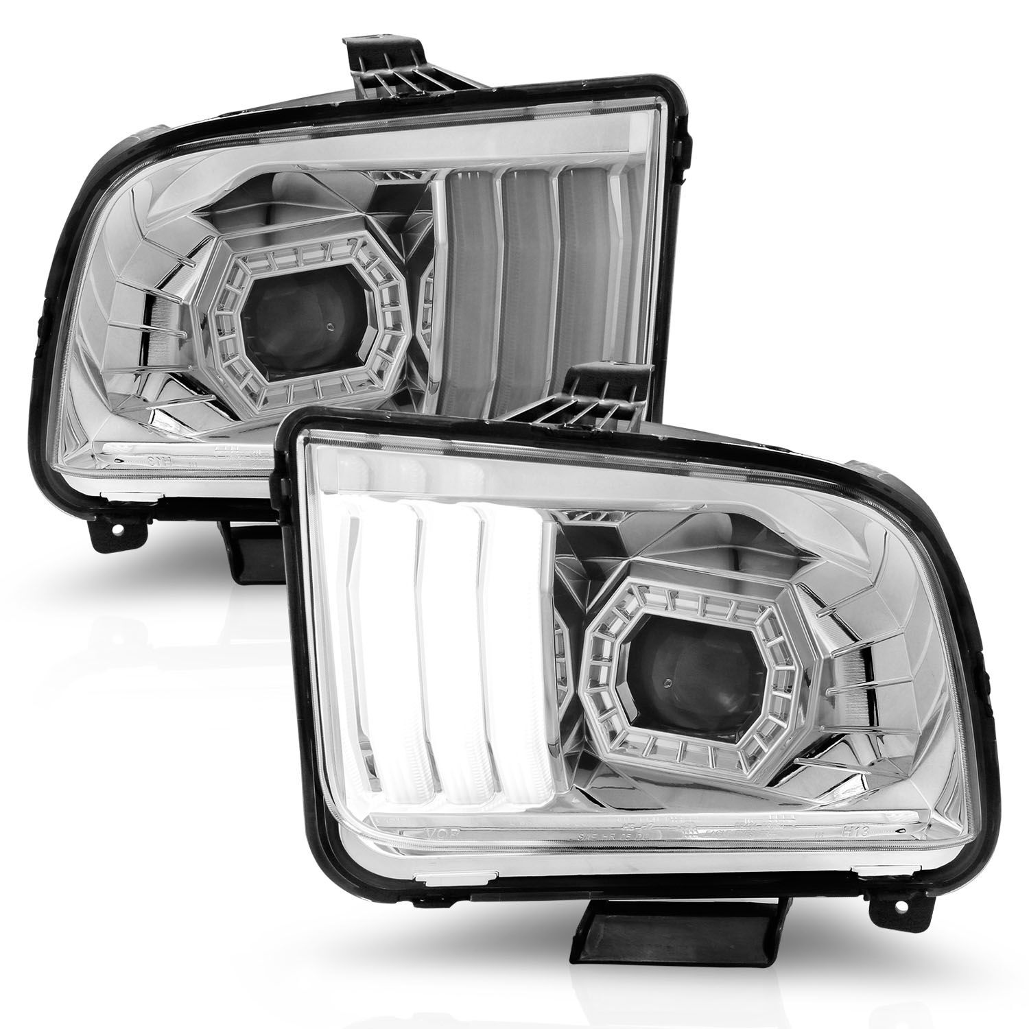 2005-2009 Ford Mustang Anzo Projector Headlights W/ Light Bar Chrome Housing - 121567