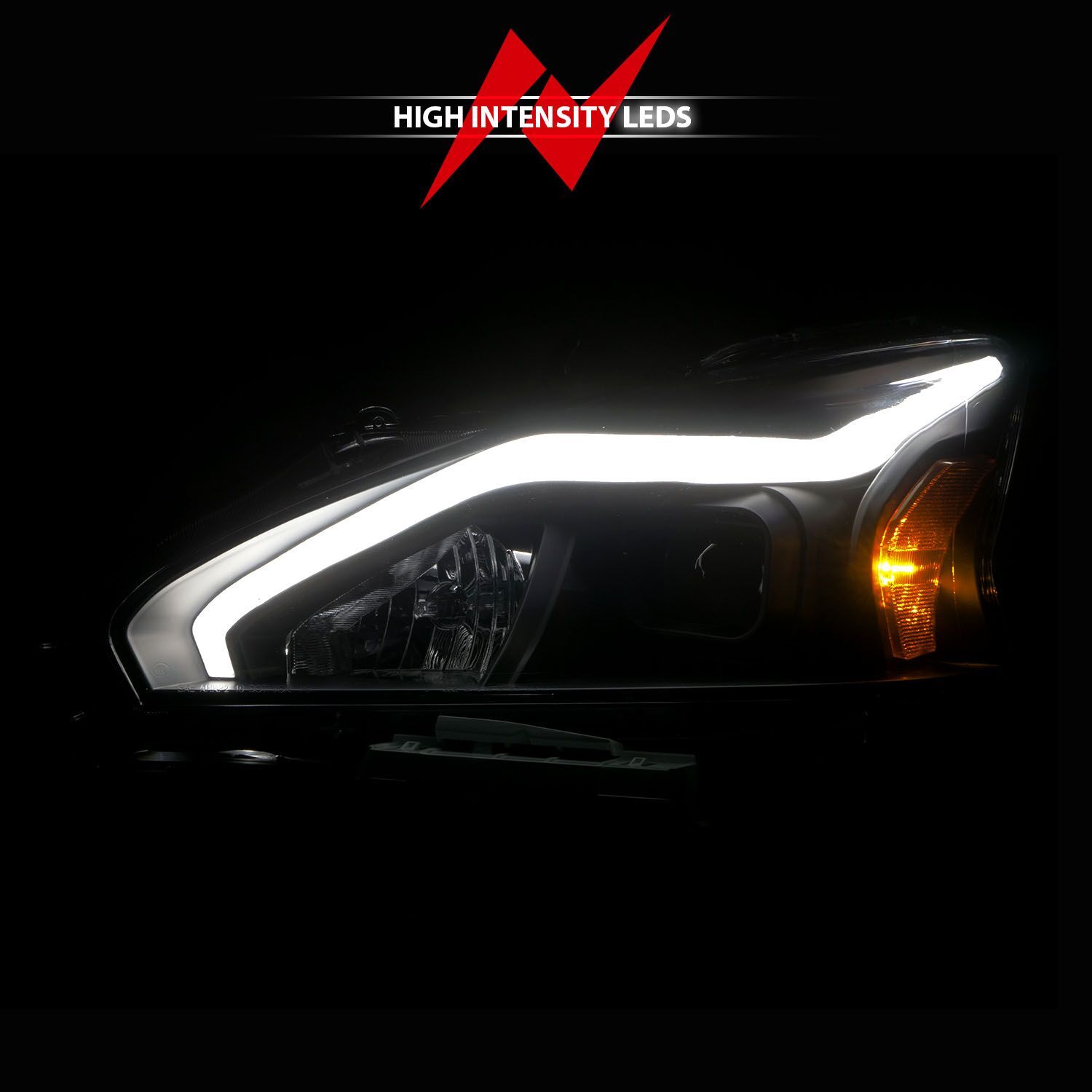 2013-2015 Nissan Altima 4DR Anzo Projector Headlights W/ Light Bar Black Housing
