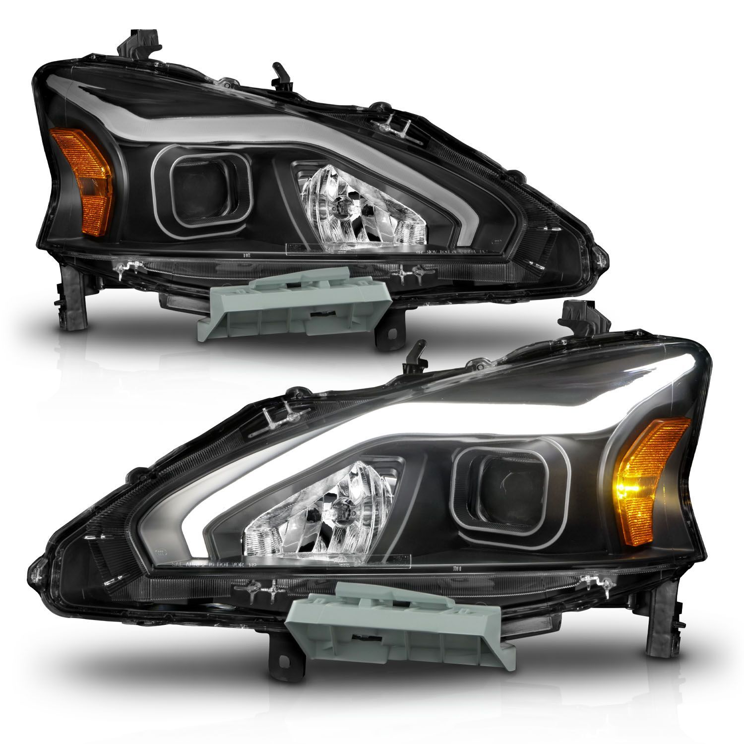 2013-2015 Nissan Altima 4DR Anzo Projector Headlights W/ Light Bar Black Housing - 121569