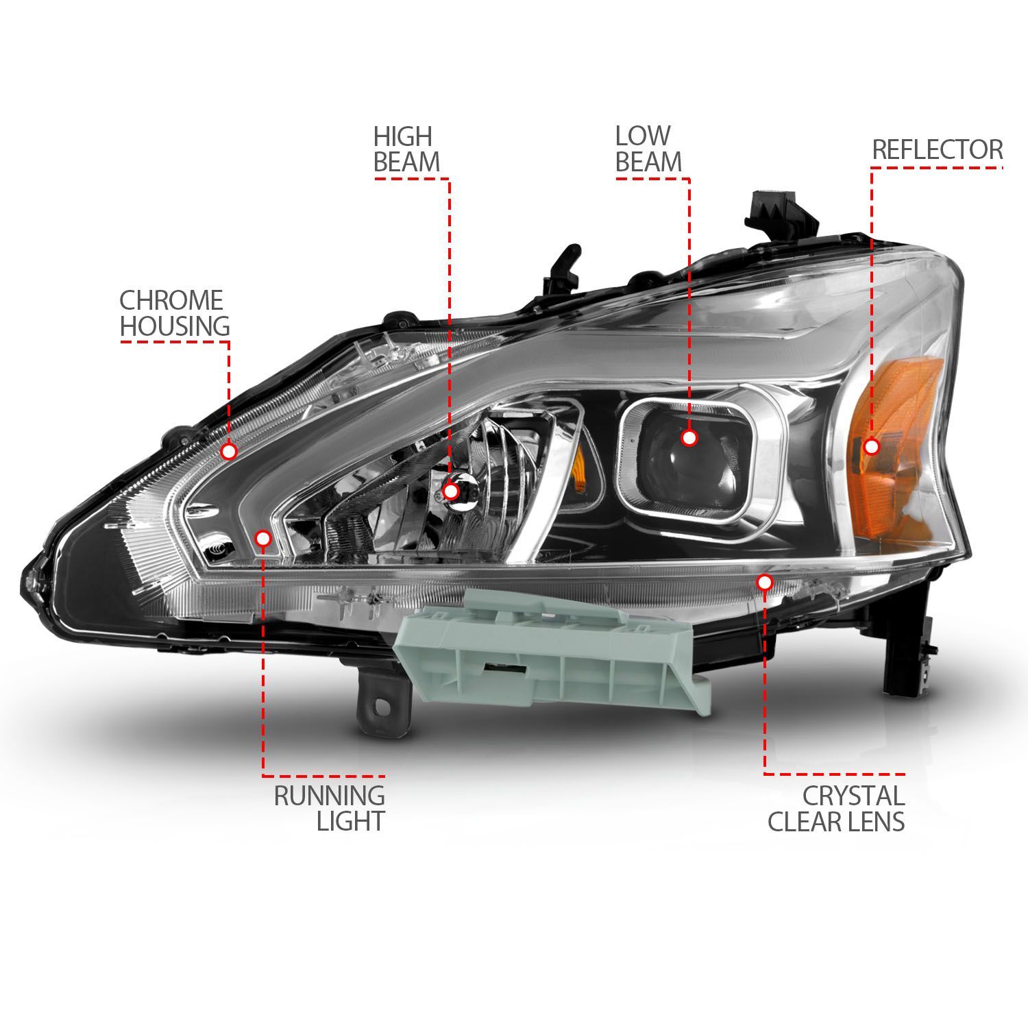 2013-2015 Nissan Altima 4DR Anzo Projector Headlights W/ Light Bar Chrome Housing