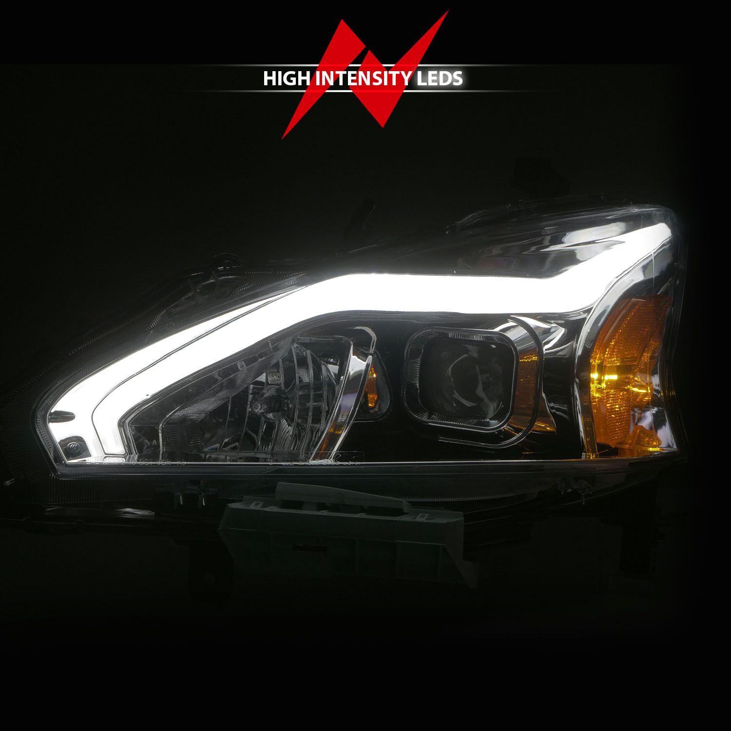 2013-2015 Nissan Altima 4DR Anzo Projector Headlights W/ Light Bar Chrome Housing